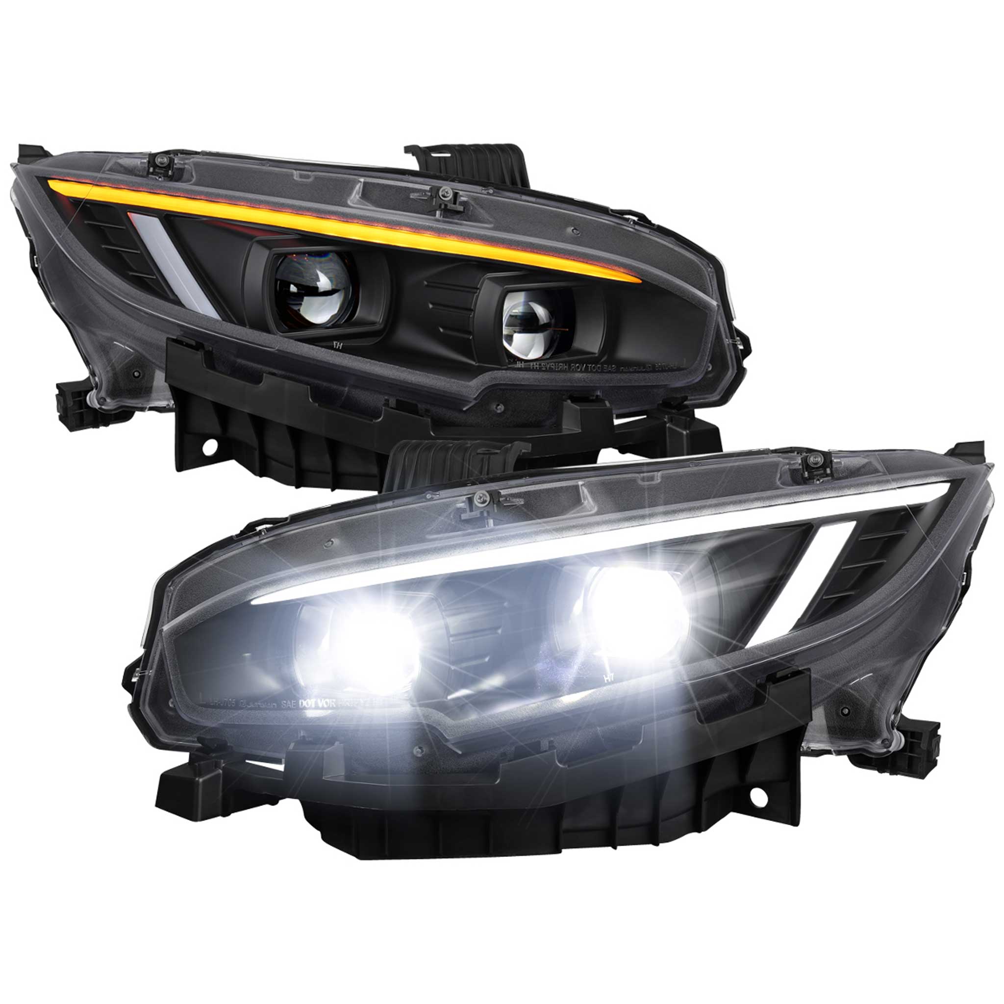 For Honda Civic 2016-2021 Full LED Projector Headlights Sequential DRL Matte Black Clear Lens
