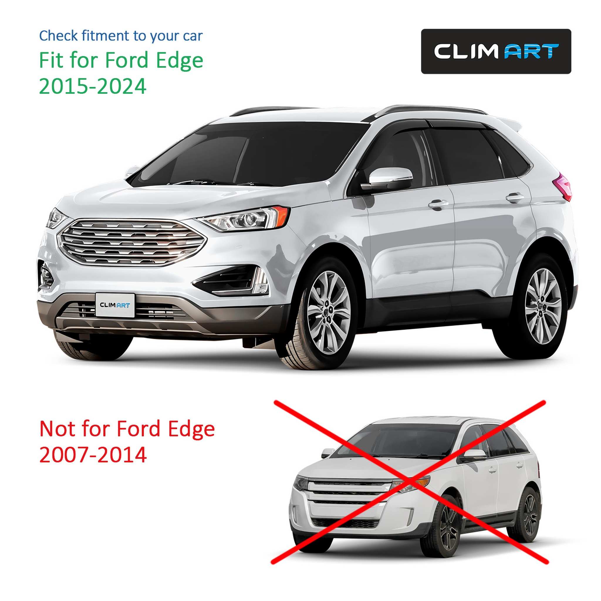 Clim Art Wind Deflectors for Ford Edge 2015-2024 Tape-On Dark Smoke 6Pcs
