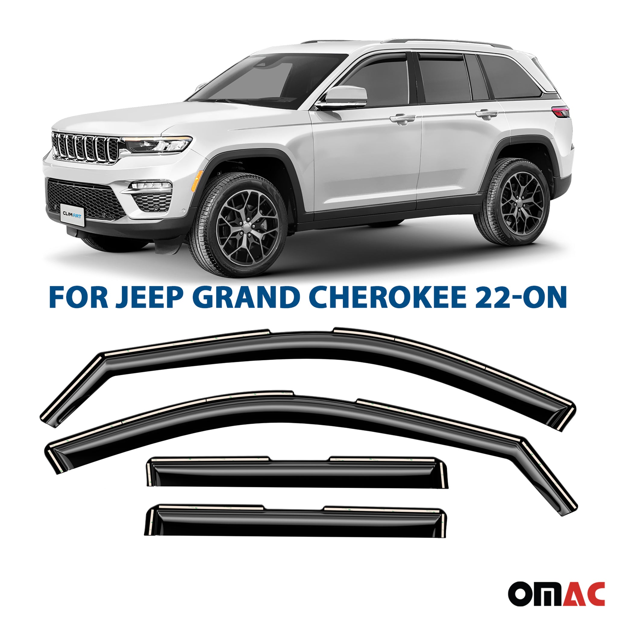 Clim Art Wind Deflectors for Jeep Grand Cherokee 2022-2025 Shatterproof 4 Pcs
