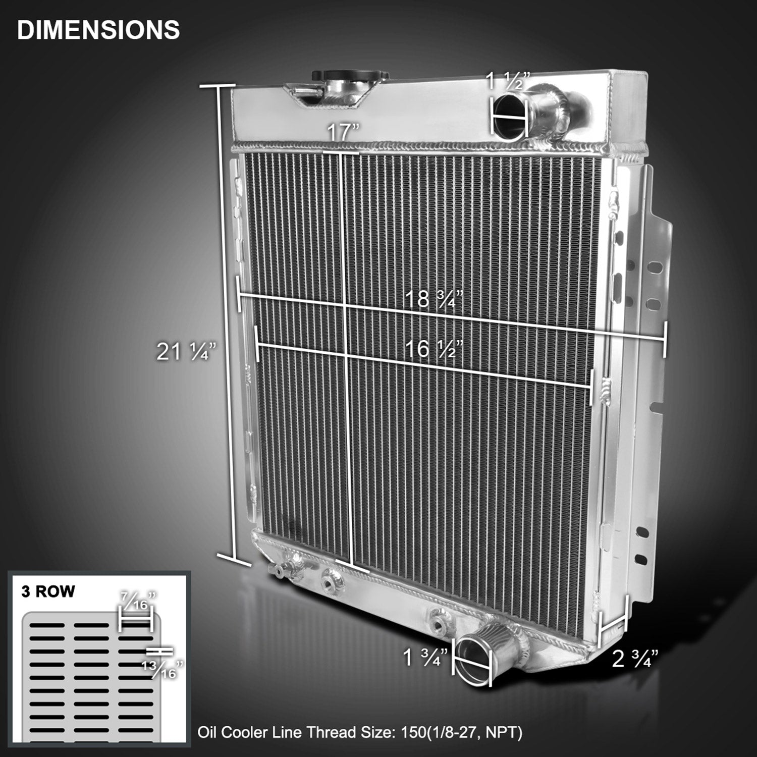 1964-1966 Ford Mustang Shelby V8 L6 Aluminum 3-Row Radiator