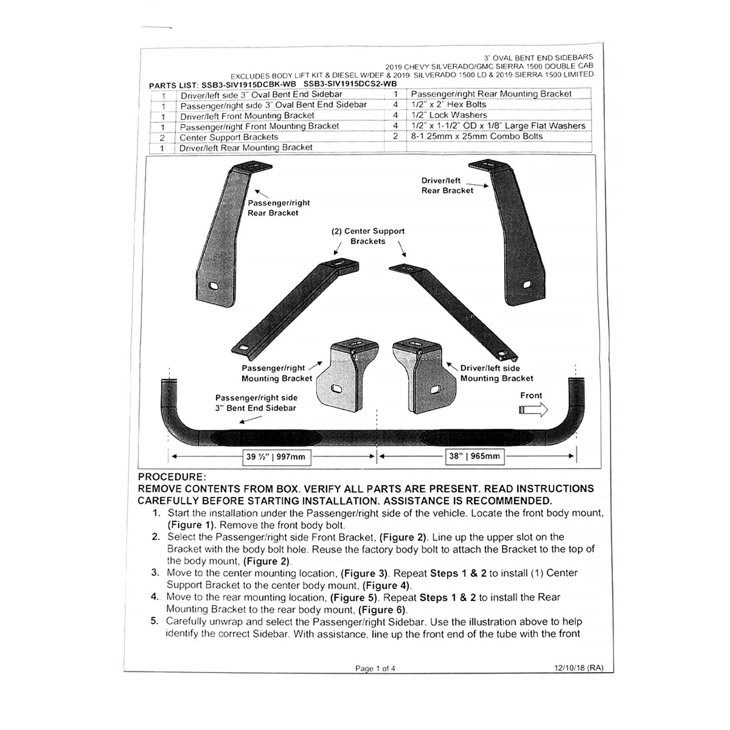 2019-2021 Chevy Silverado/GMC Sierra Double Cab 3" Steel Side Step Nerf Bars