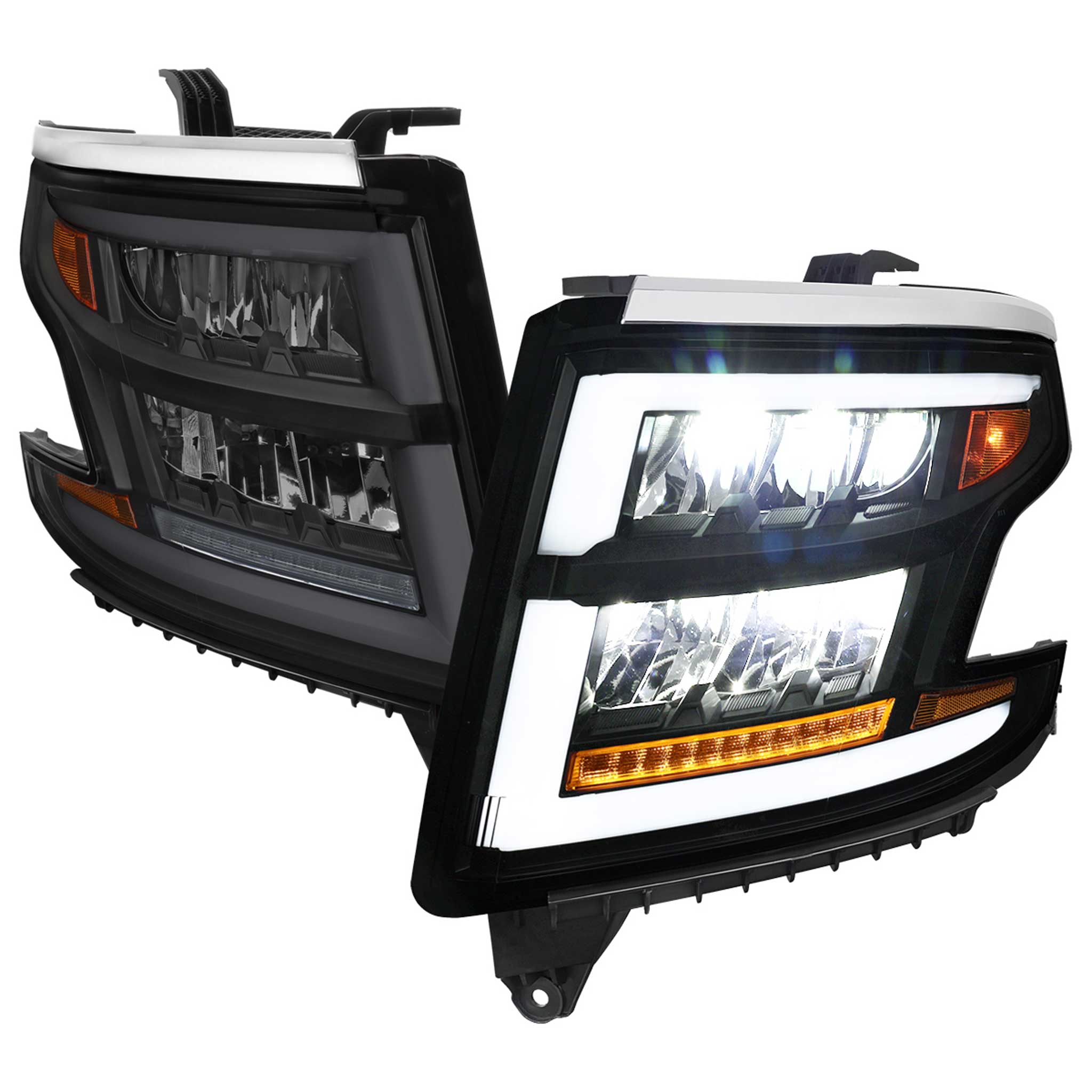 For Chevrolet Tahoe 2015-2020 Full LED DRL Sequential Headlights Matte Black Housing Smoked Lens