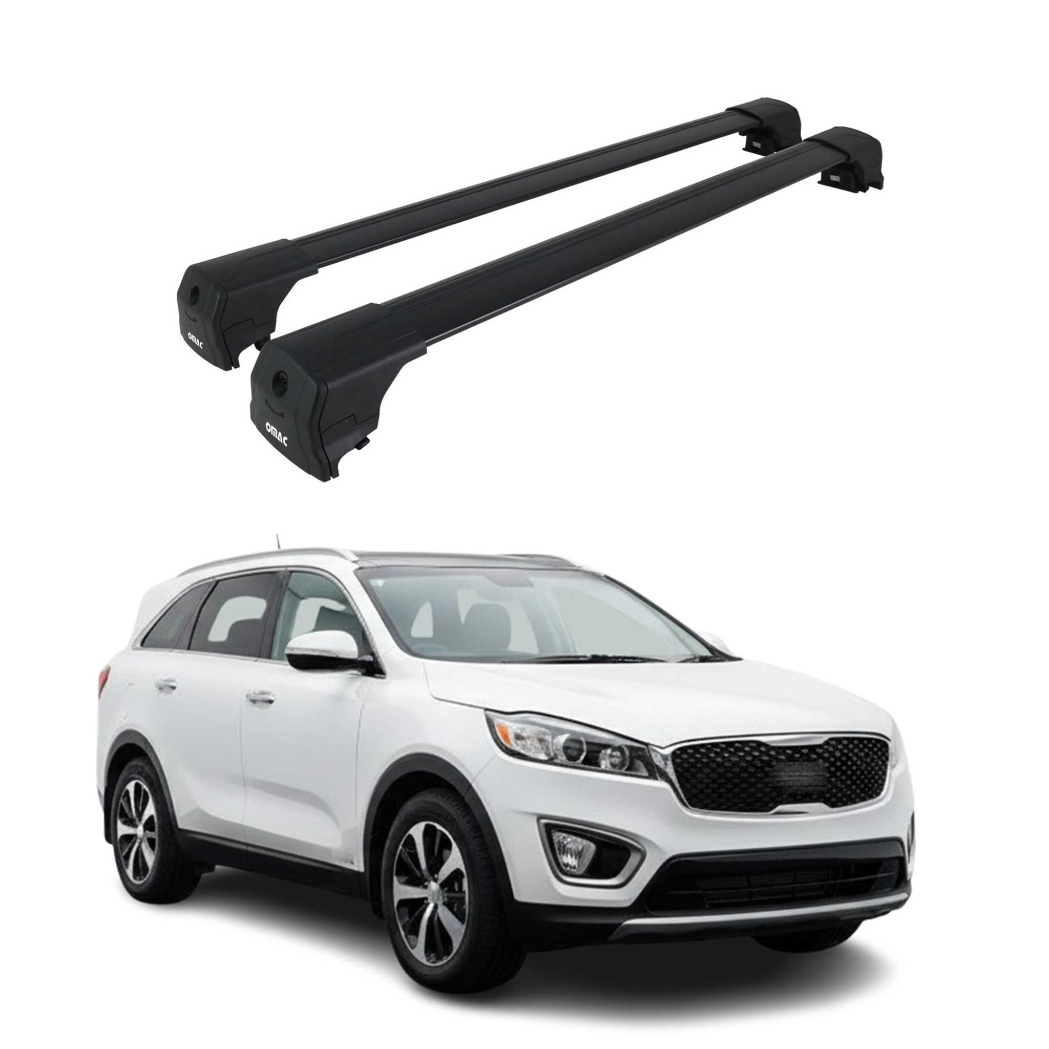 Aluminium Roof Racks Cross Bars Carrier for Kia Sorento 3.gen 2016-2020 Black 2x
