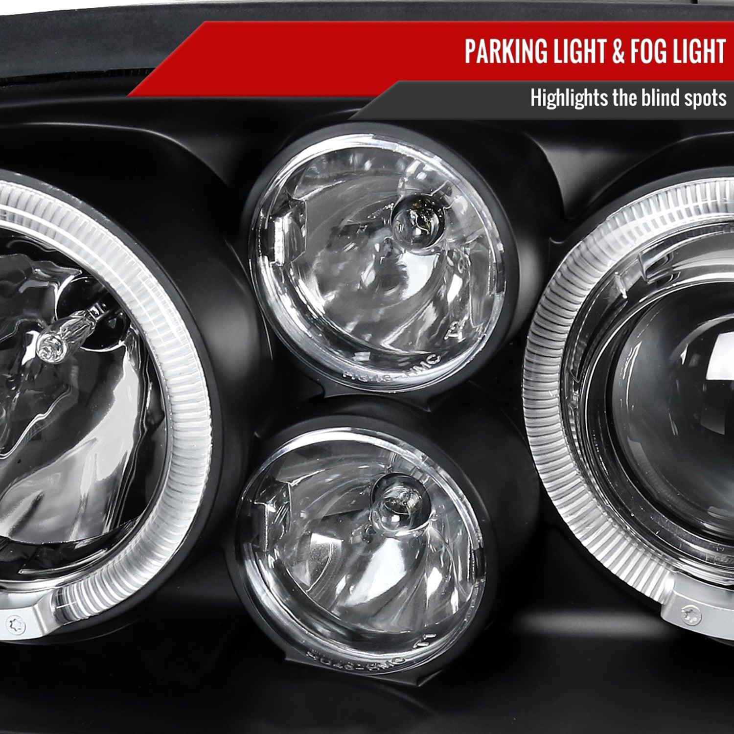 1993-1998 VW Golf Mk3/Cabrio Dual Halo Projector Headlights Matt Black/Clear