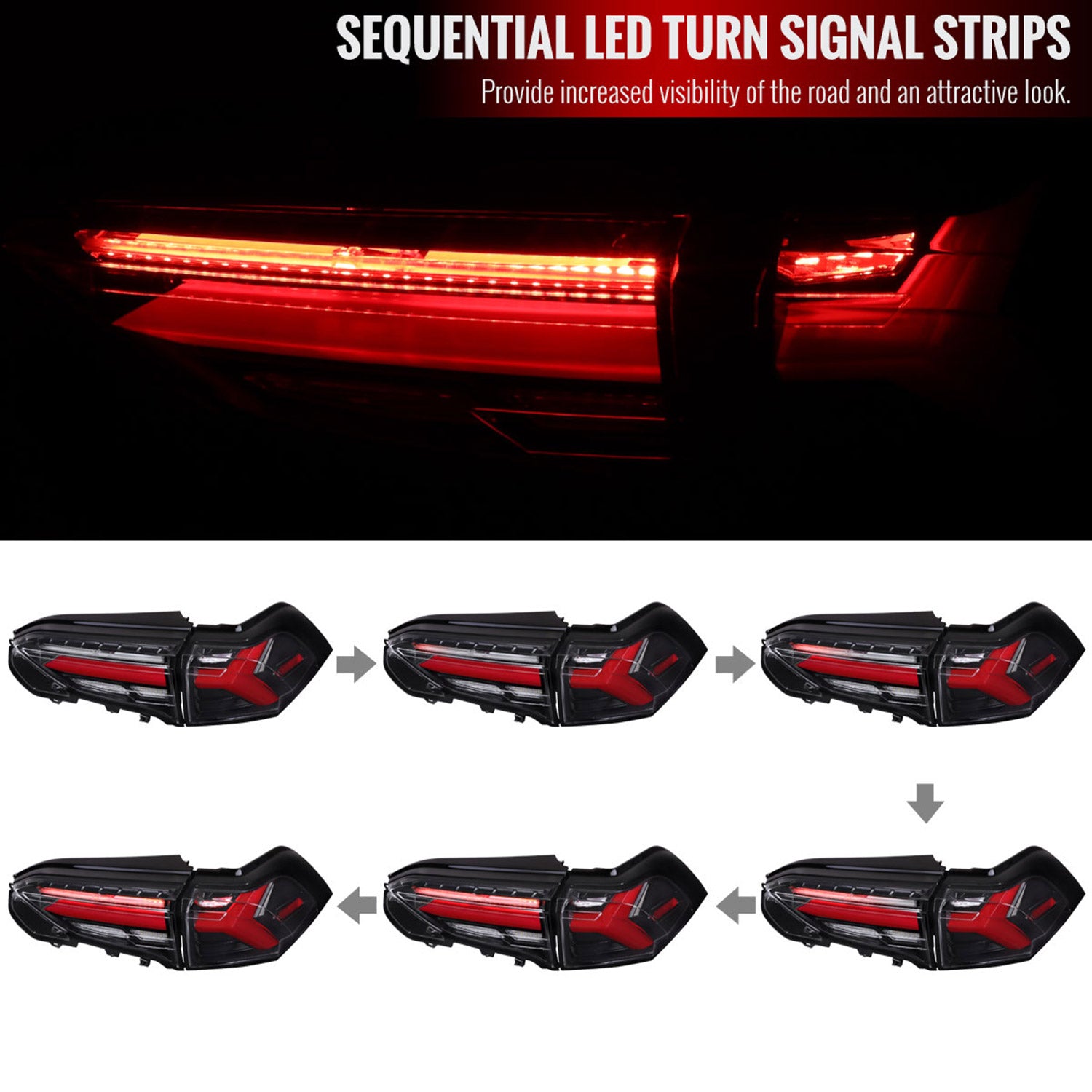 2019-2024 Toyota RAV4 Red LED Bar Signal Tail Lights Jet Black/Clear