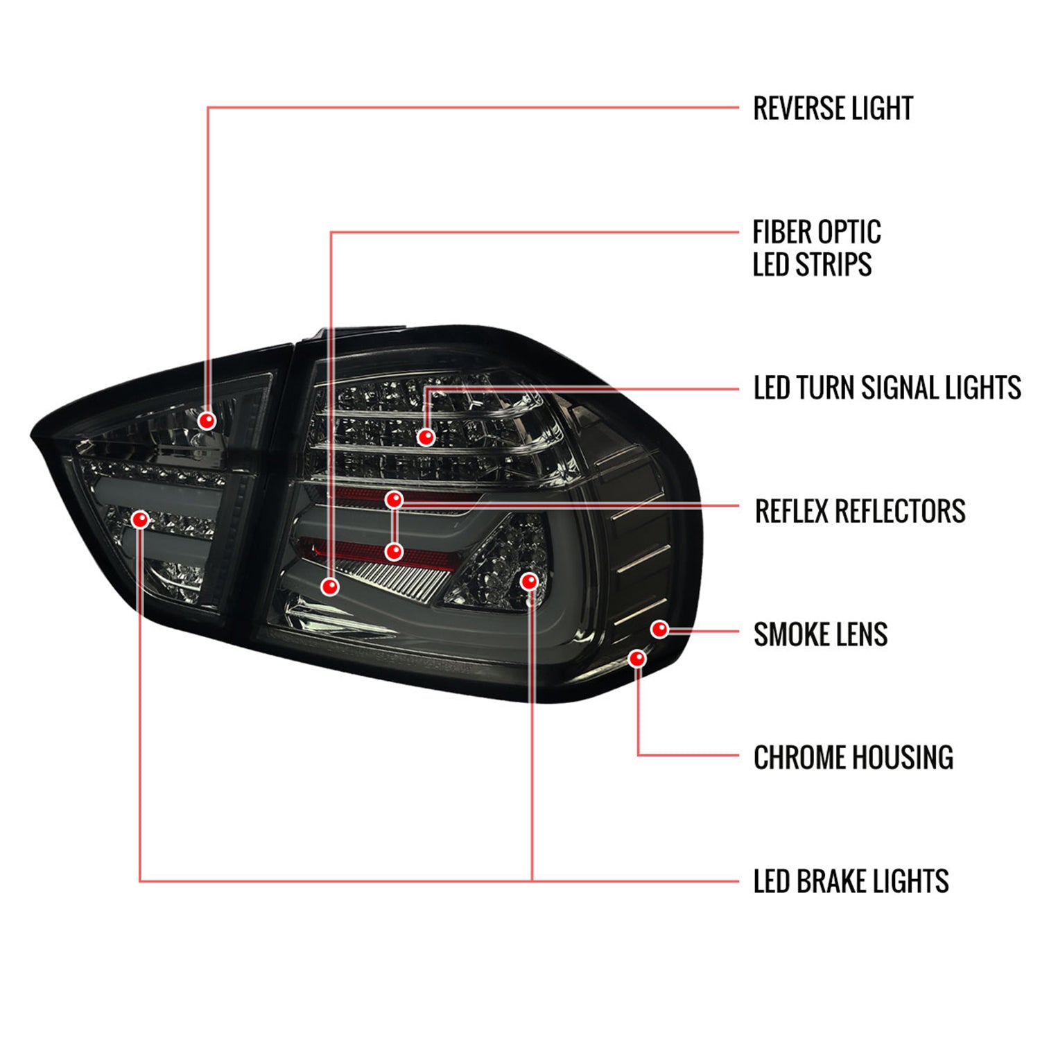 2006-2008 BMW E90 3 Series Sedan LED Tail Lights Chrome Housing/Smoke Lens