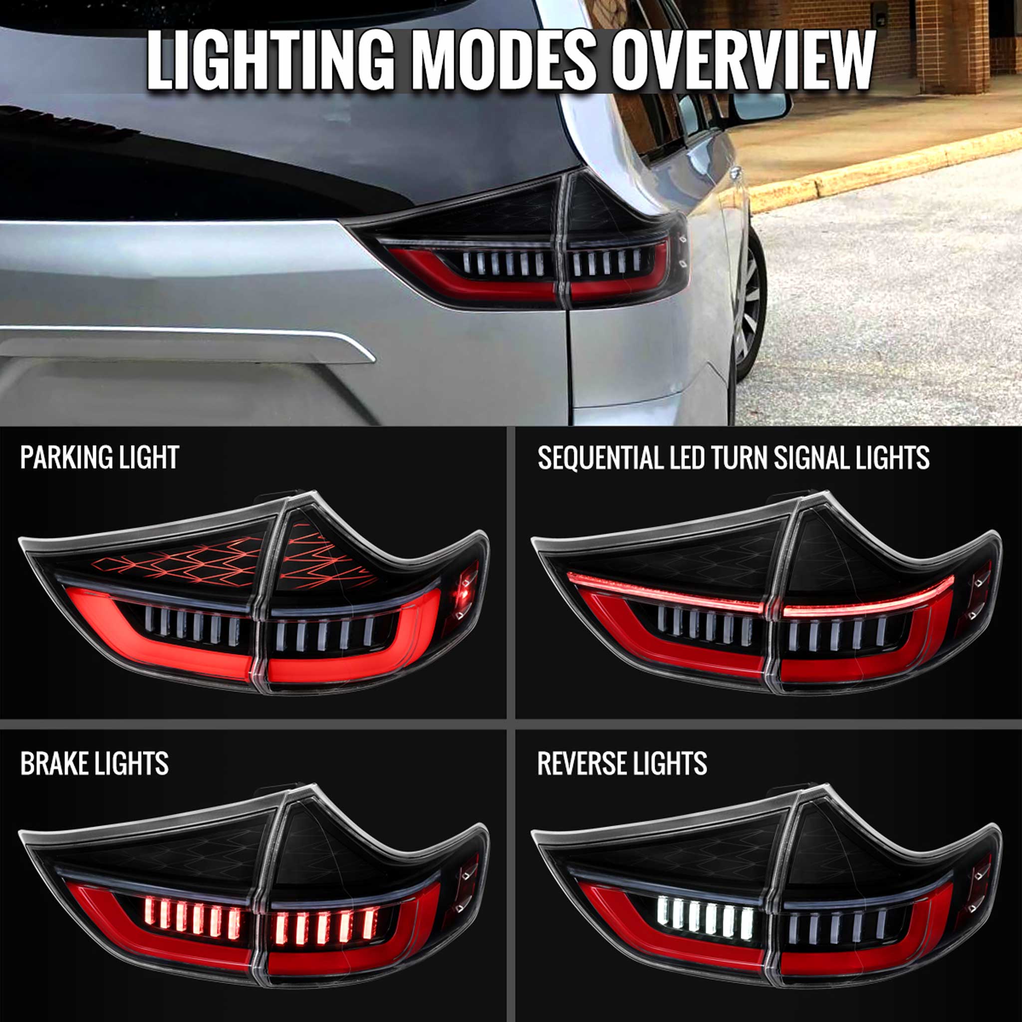 For Toyota Sienna 2015-2020 Full LED Tail Lights Sequential Red Fiber Optic Black Clear Lens Startup