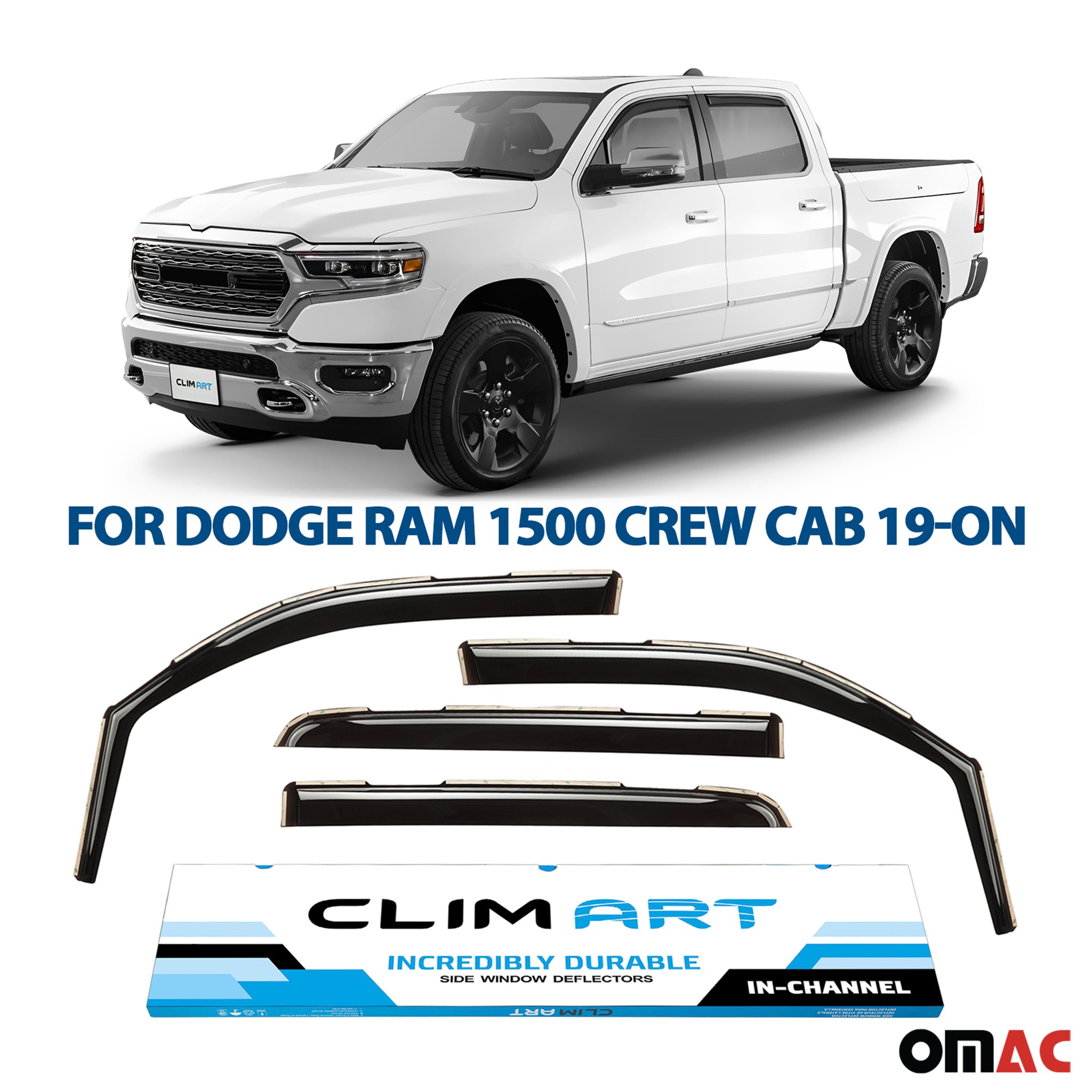 Clim Art Wind Deflectors for Dodge Ram 1500 2019-2025 Crew Cab Shatterproof 4x