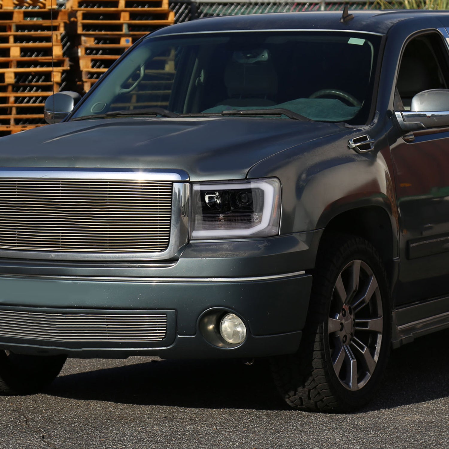 2007-2013 GMC Sierra 1500 2500HD 3500HD LED C-Bar Headlights Jet Black