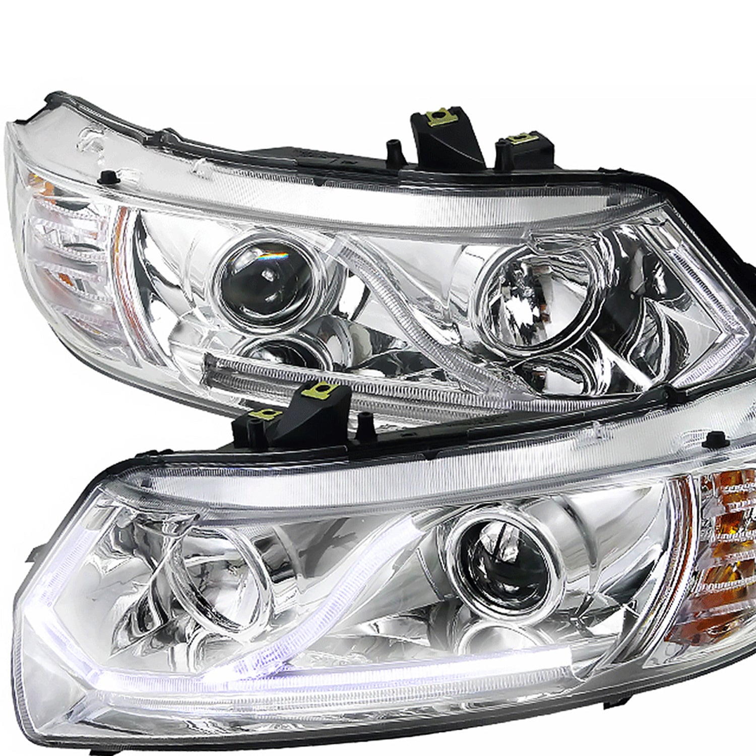 2006-2011 Honda Civic Coupe Projector Headlights LED Light Strips Chrome/Clear