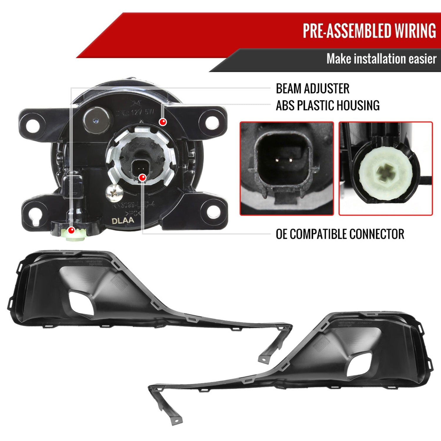 2021-2022 Honda Accord Sedan LED Fog Lights Kit Glossy Black/Clear Lens