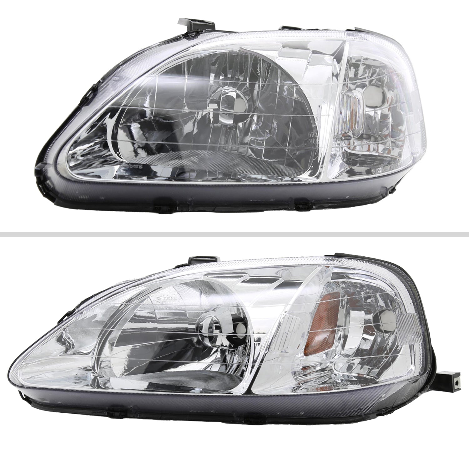 1999-2000 Honda Civic Crystal Headlights w/ Amber Reflector Chrome/Clear Lens