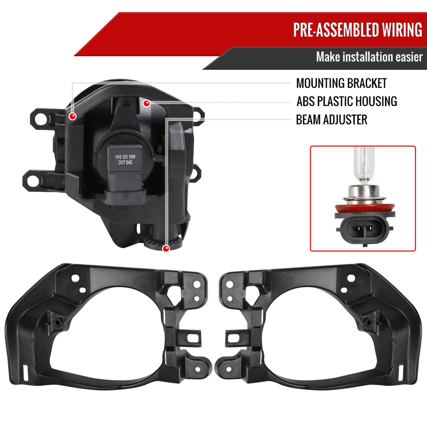 2014-2016 Toyota Highlander H16 Fog Lights Kit w/ LED Light Strip Chrome/Clear