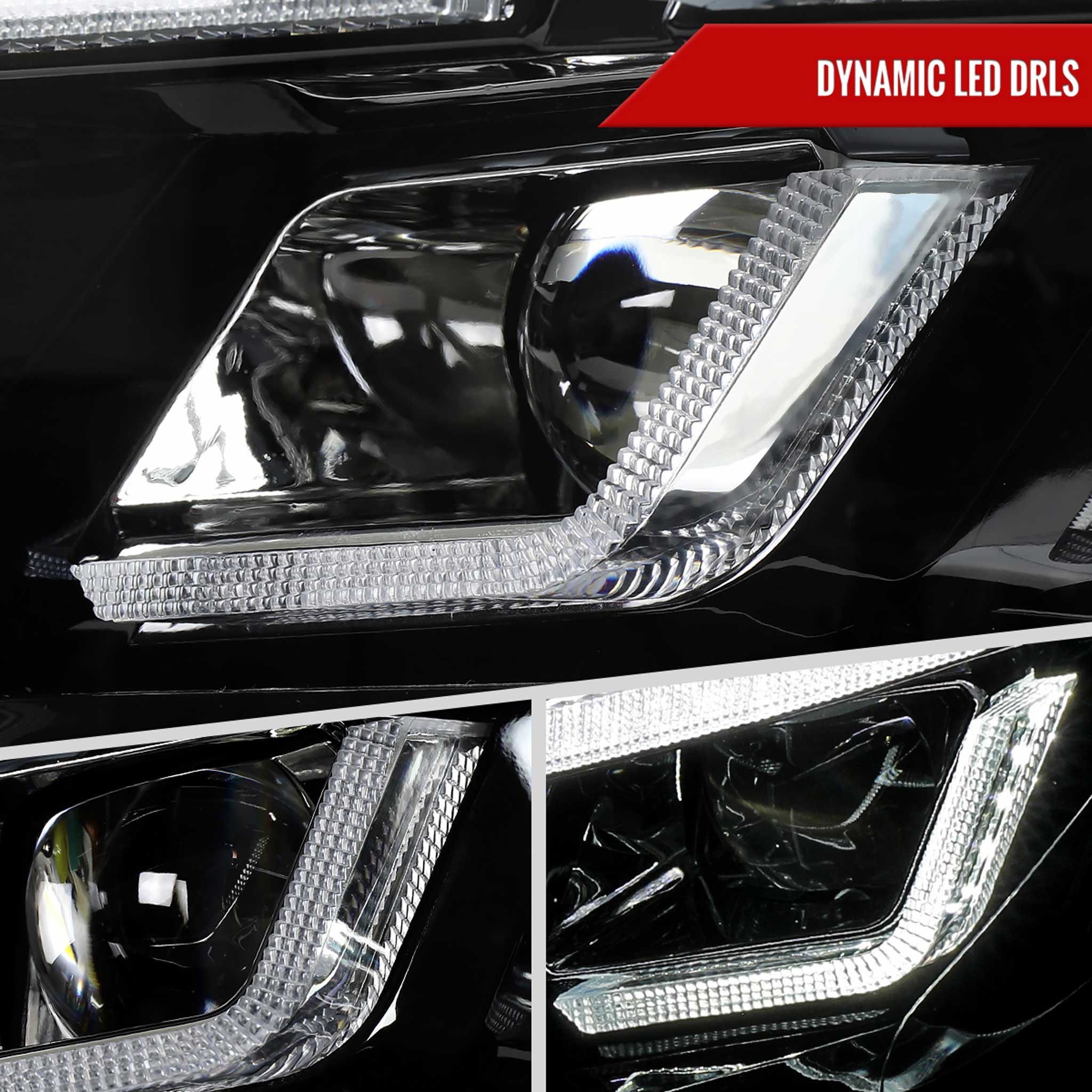 For Ford Mustang 2015-2017 Full LED Projector Headlights Sequential Start-Up Black Clear Lens