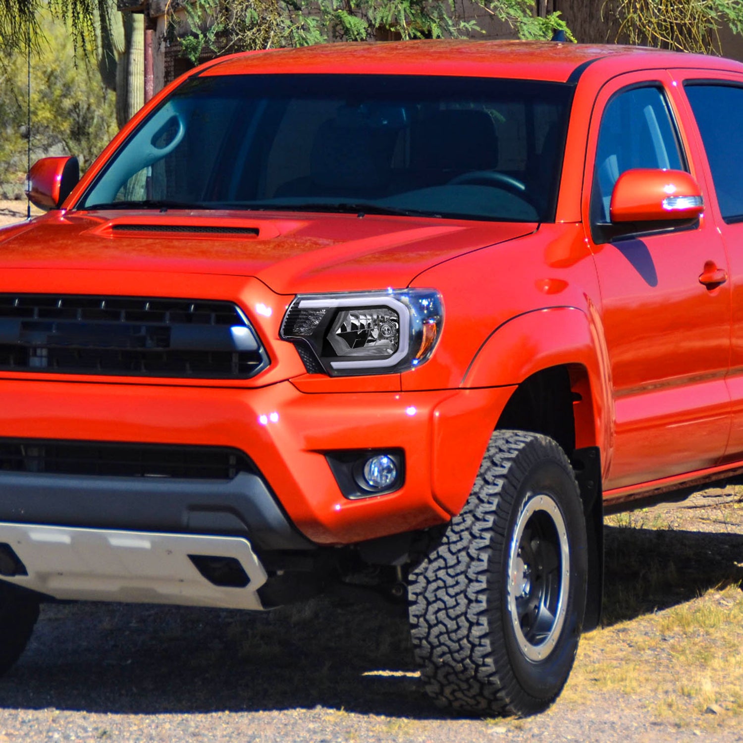 2012-2015 Toyota Tacoma LED Bar Factory Headlights Amber Reflector Matt Black