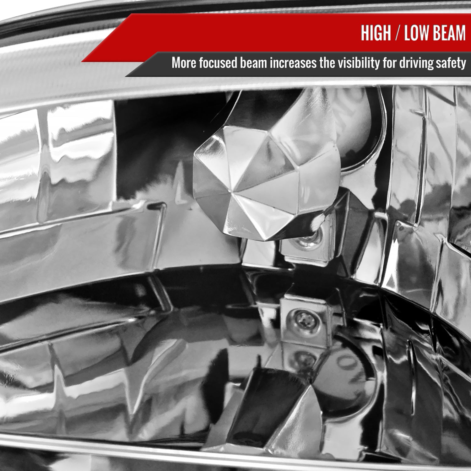 1994-1998 Ford Mustang 1PC Crystal Headlights w/Amber Reflectors Chrome/Clear