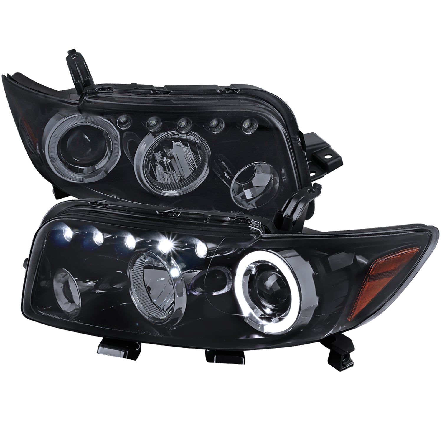 2008-2010 Scion xB Single Halo Projector Headlights Glossy Black/Smoke Lens