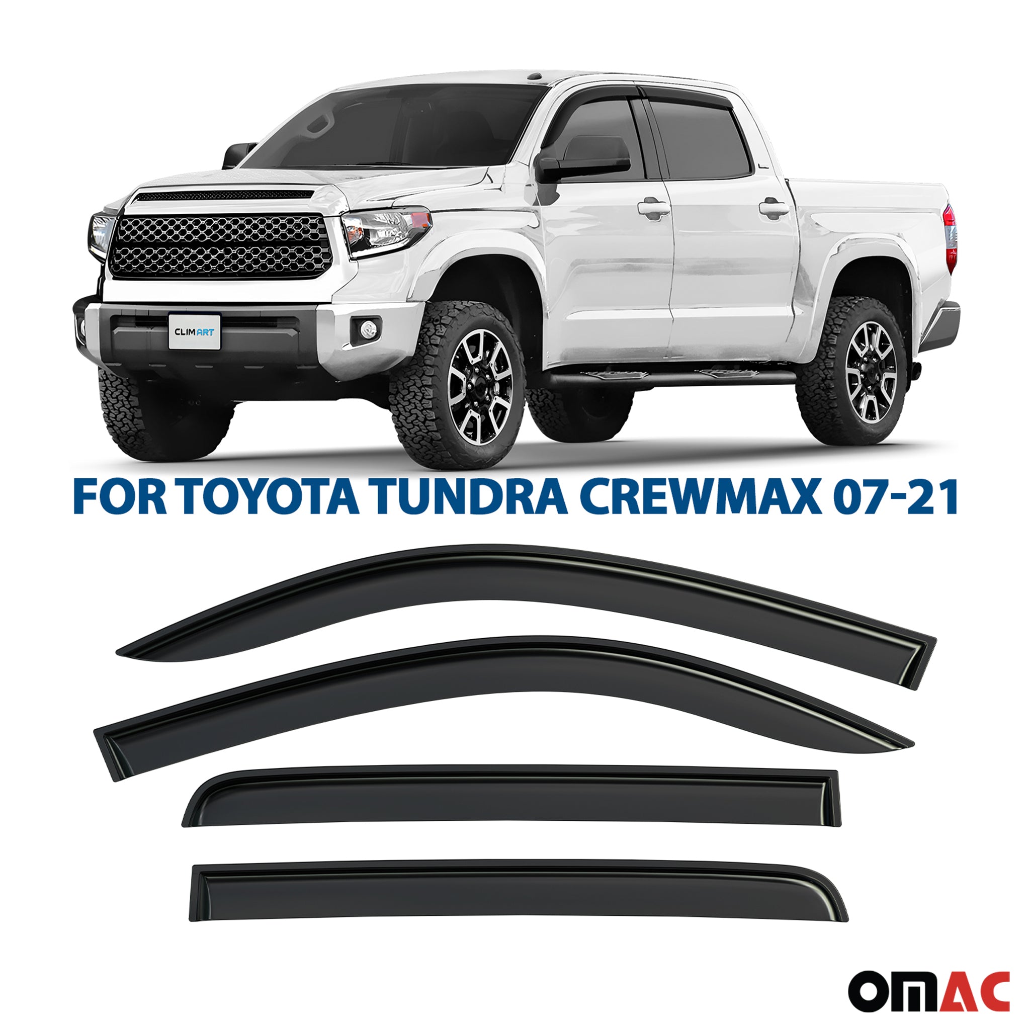 Clim Art Wind Deflectors for Toyota Tundra 2007-2021 CrewMax Tape-On 4 Pcs