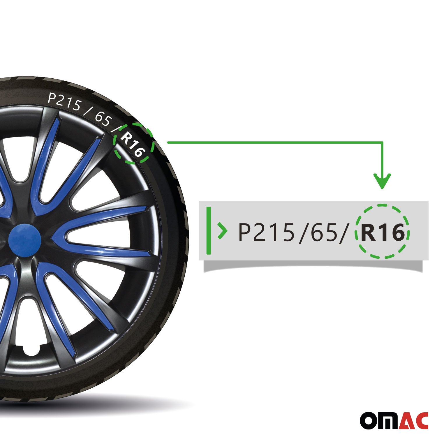 16" Hubcaps Wheel Cover Glossy Black with Dark Blue Insert Durable 4Pcs Full Set