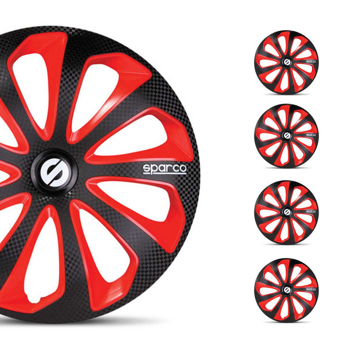 16" Sparco Sicilia Wheel Covers Hubcaps Black Red Carbon 4 Pcs