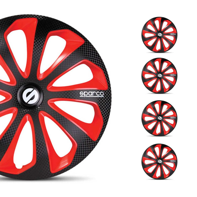 Sicilia Hub Caps Wheel Cover 16" Black Carbon & Red Full Set 4 pcs.