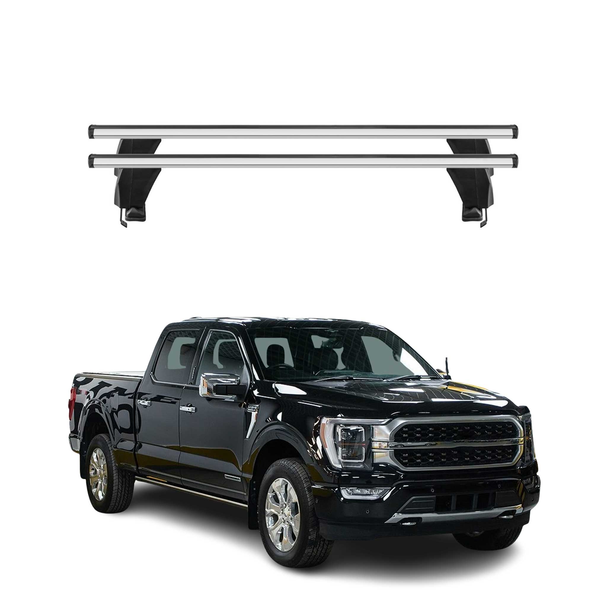 Roof Racks Cross Bars for Ford F-150 Lightning Crew Cab Pick-up 2022-26 Alu Gray