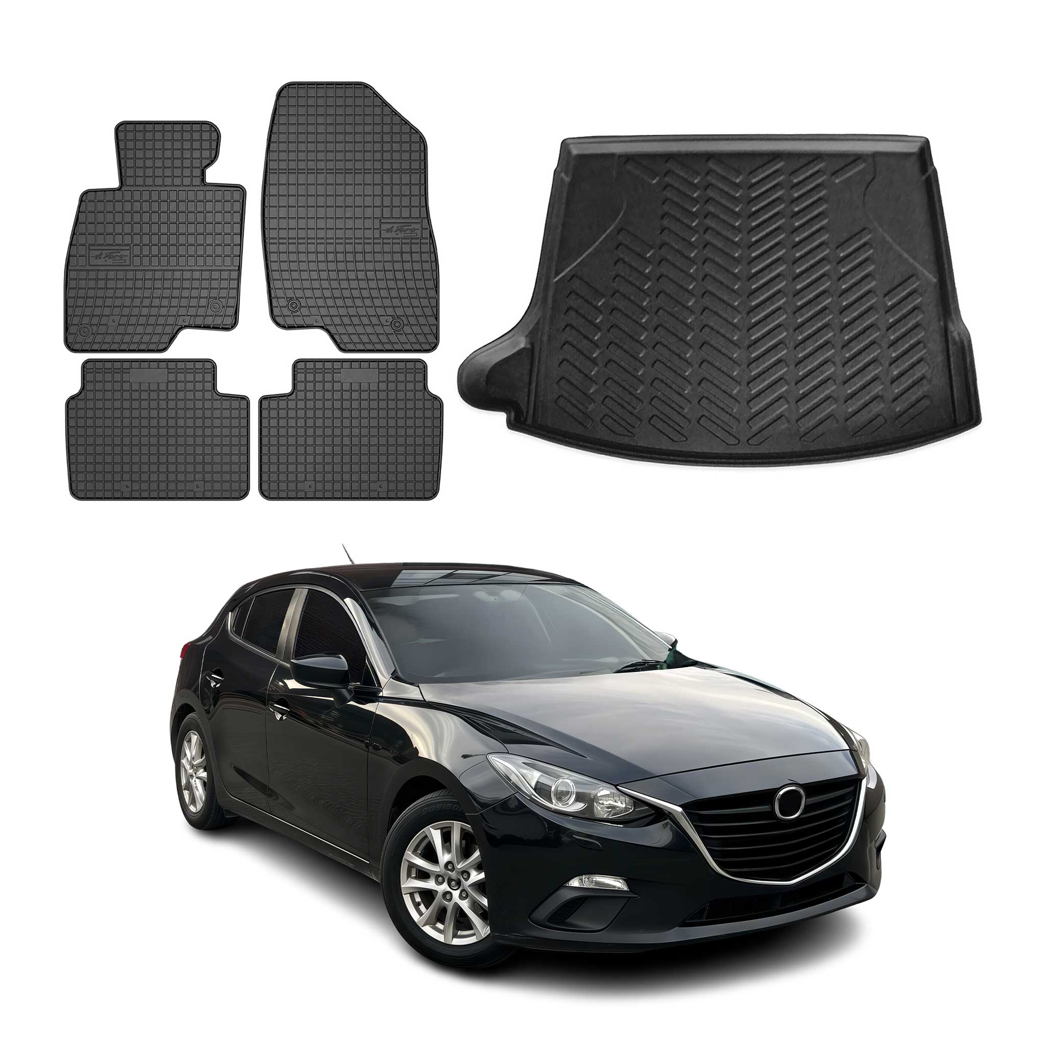 2014-2018 Mazda 3 Hatchback Floor Mats & Cargo Liner Full Set All Weather Black