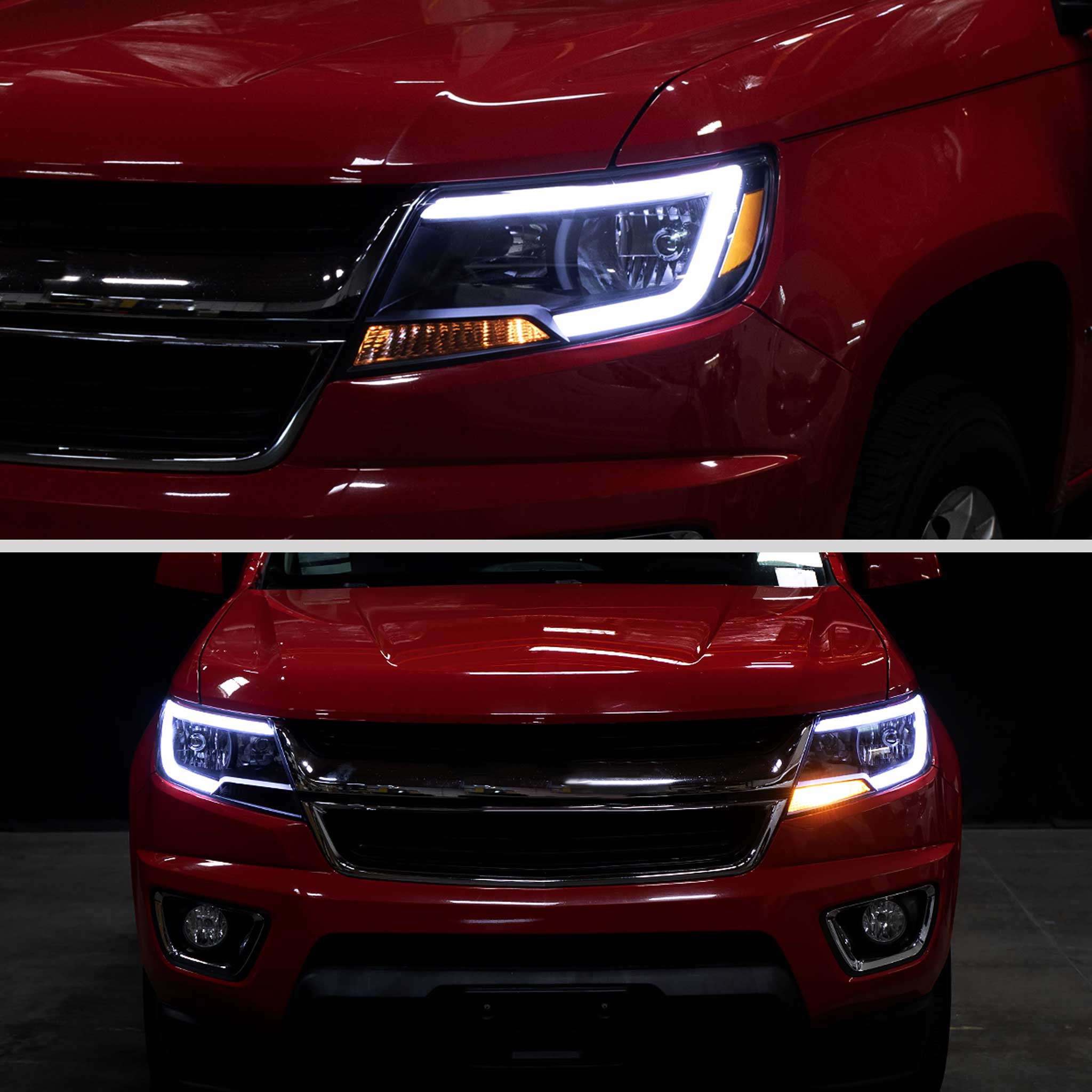 For Chevrolet Colorado 2015-2022 Factory Style Headlights Switchback LED Bar Turn Signal Black Housing Clear Lens