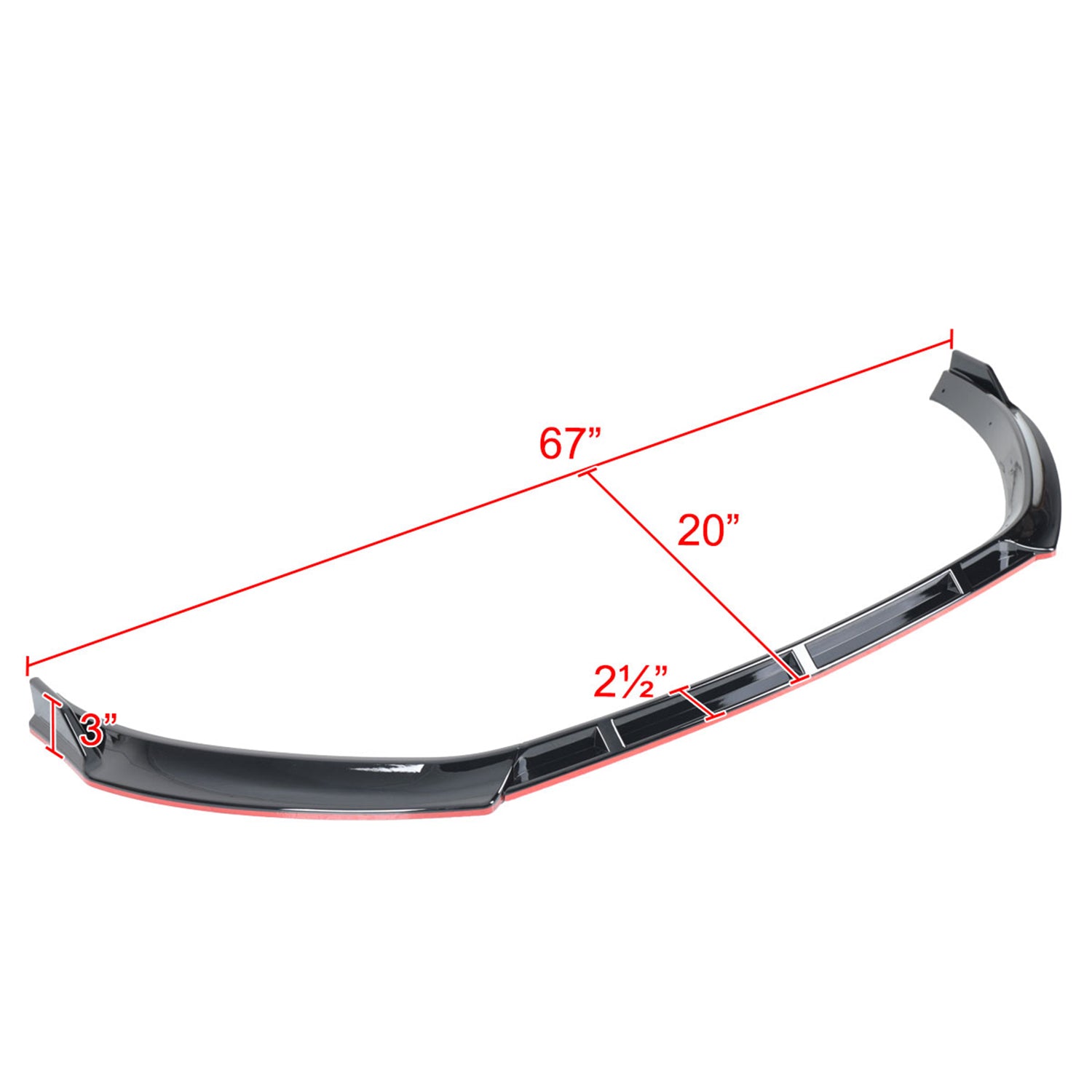 2014-2017 VW Golf Glossy Black/Red Trim 3Pcs Front Bumper Lip Splitter Kit