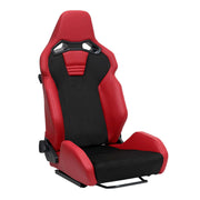 Universal Racing Seat Red Pu Leather Charcoal Gray Suede With Double Red Stitch