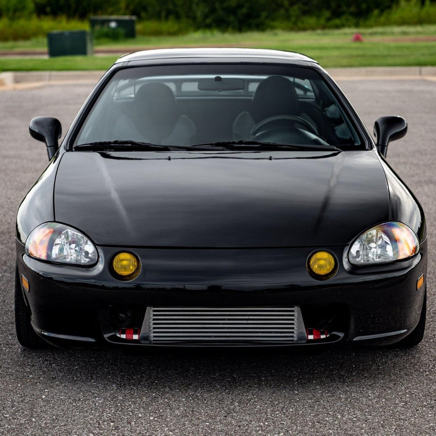 1993-1997 Honda Del Sol Crystal Headlights w/Amber Reflector Matt Black/Clear