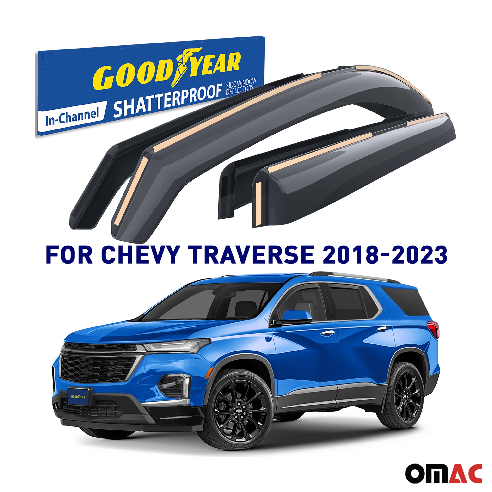 Goodyear Wind Deflectors for Chevrolet Traverse 2018-2023 In-channel Smoke 4 pcs