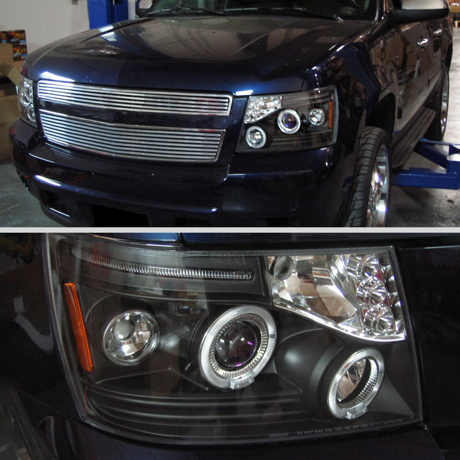 2007-2013 Chevy Avalanche/ 07-2014 Tahoe Suburban Dual Halo Headlights Black