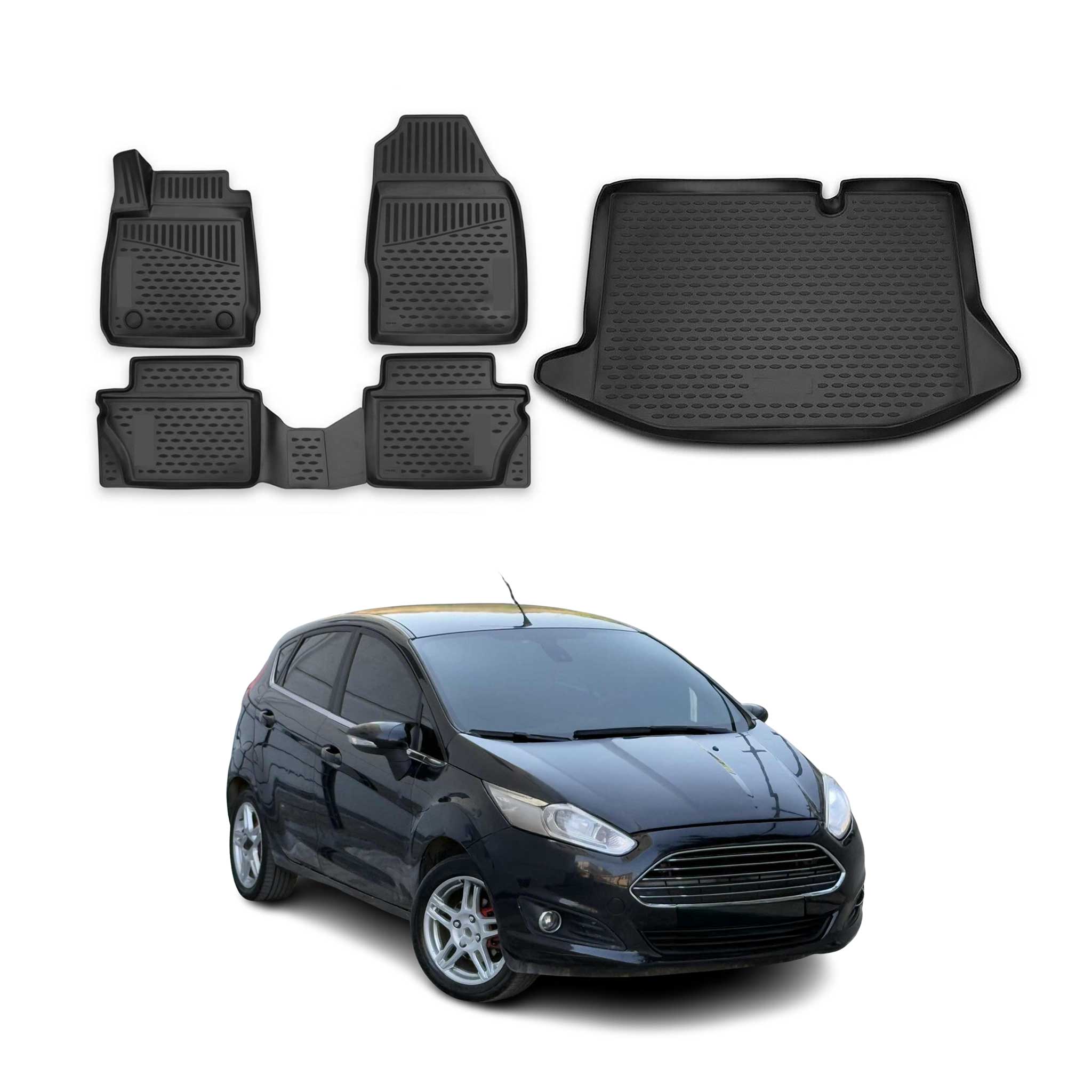 2011-2019 Ford Fiesta Floor Mats & Cargo Liner Full Set All Weather Black