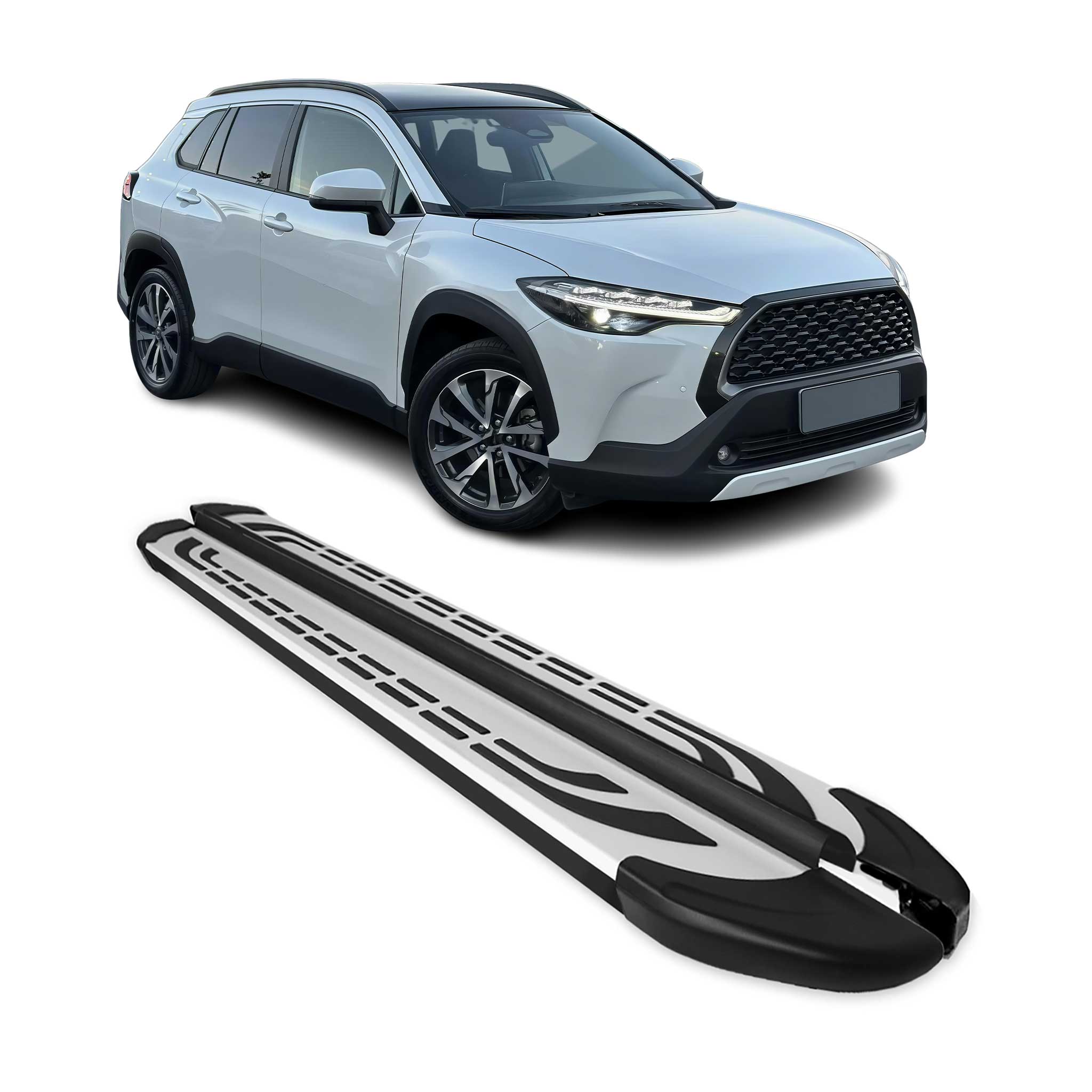2022-2026 Toyota Corolla Cross Running Boards Side Steps Silver & Black