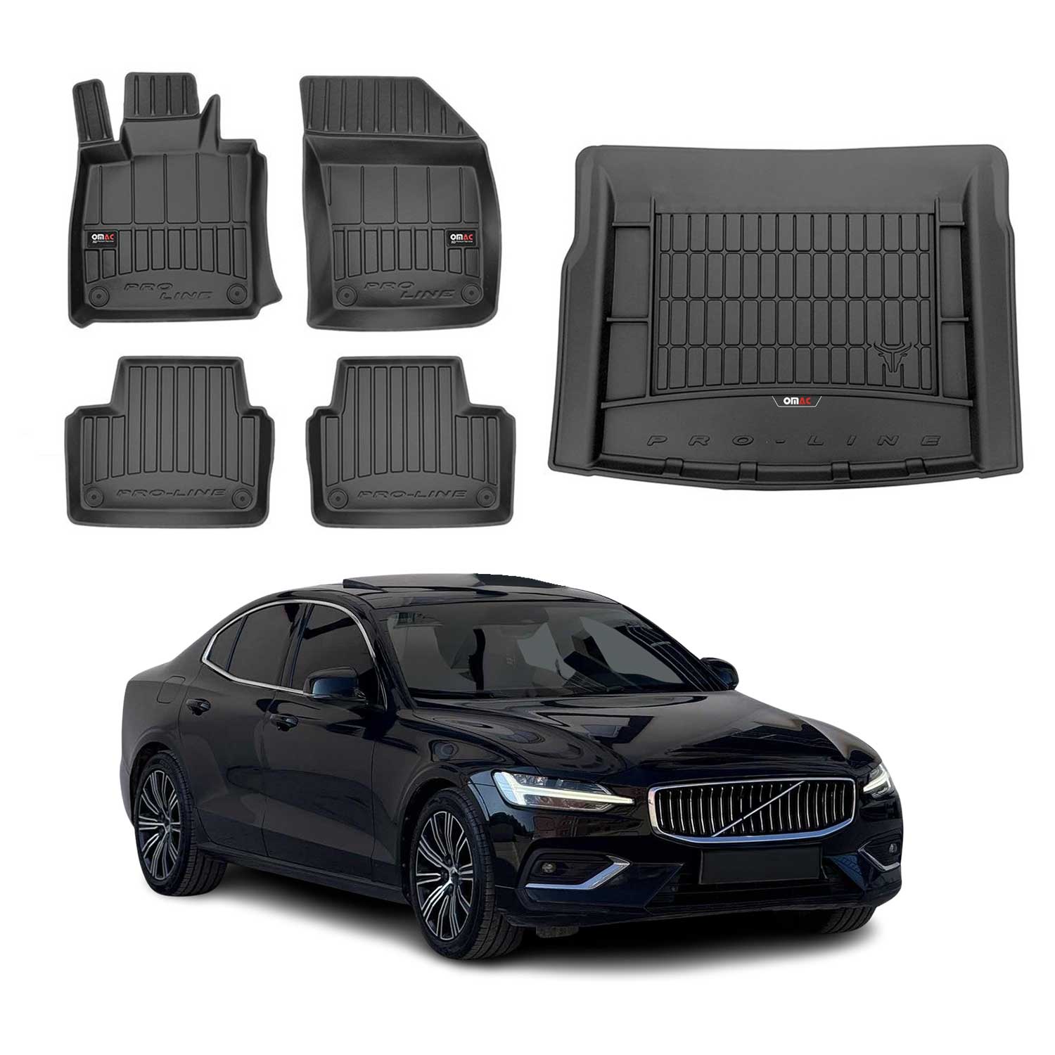 2019-2024 Volvo S60 Premium Floor Mats & Cargo Liner Full Set All Weather Heavy Duty Black
