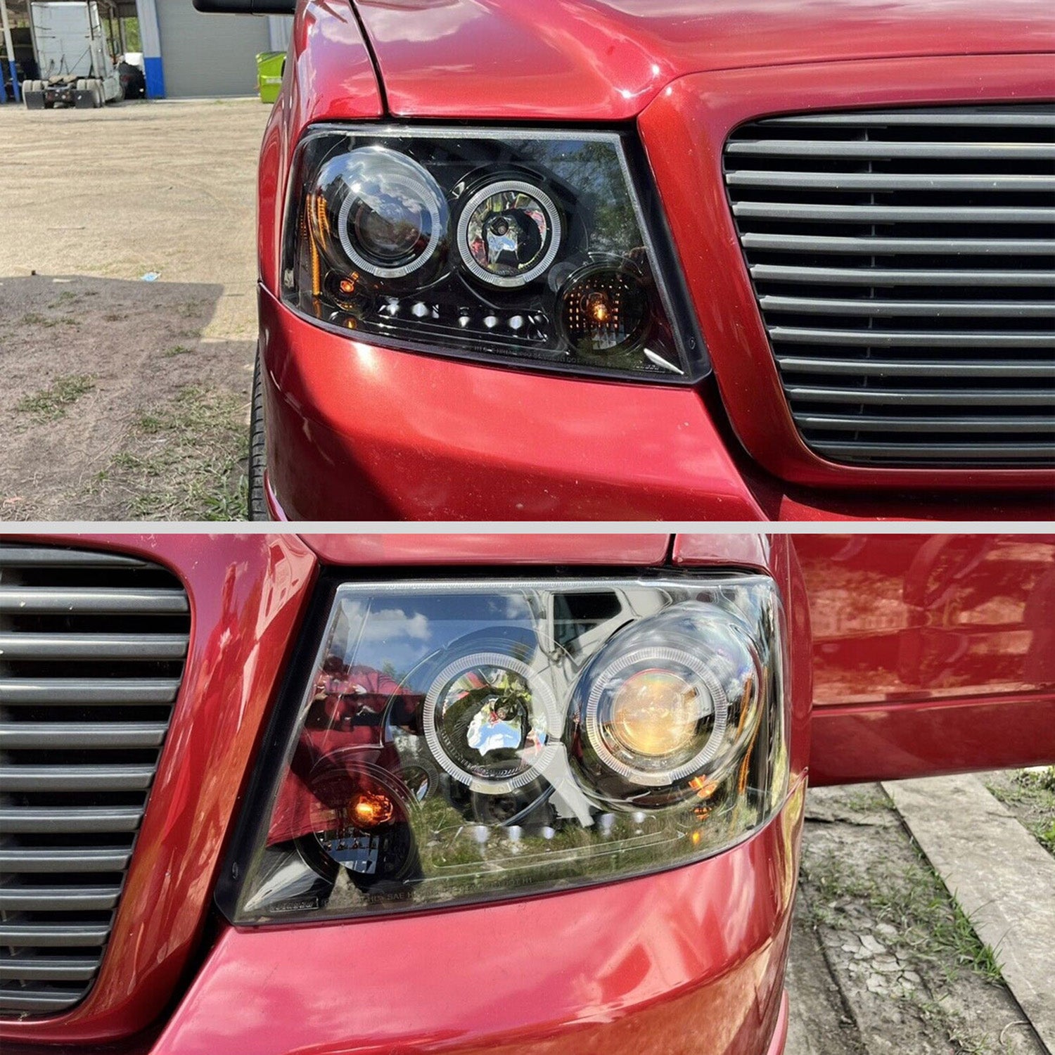 2004-2008 Ford F-150/ 06-2008 Lincoln Mark LT Dual Halo Headlights Jet Black