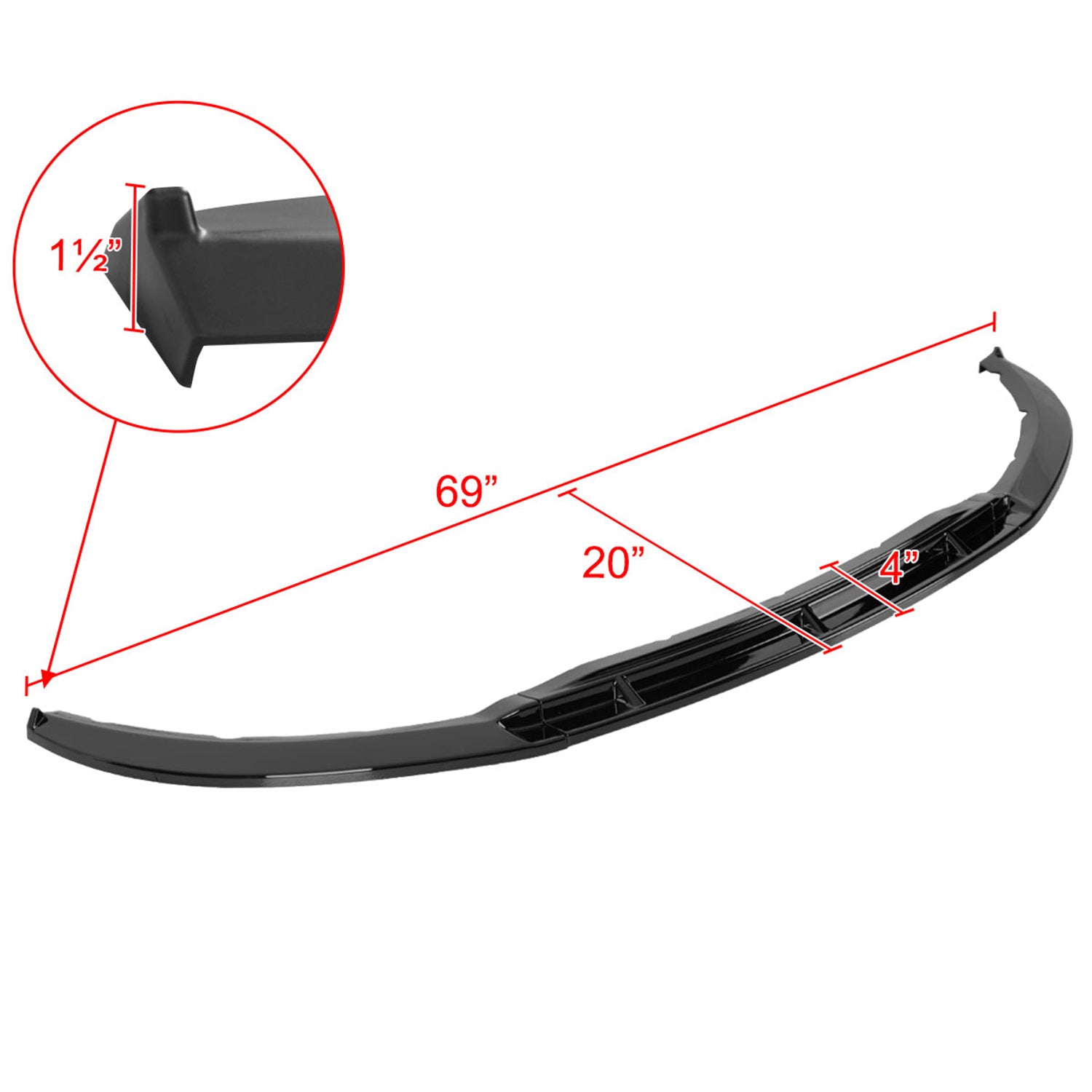 2013-2014 Ford Mustang Glossy Black 3Pcs Front Bumper Lip Splitter Kit