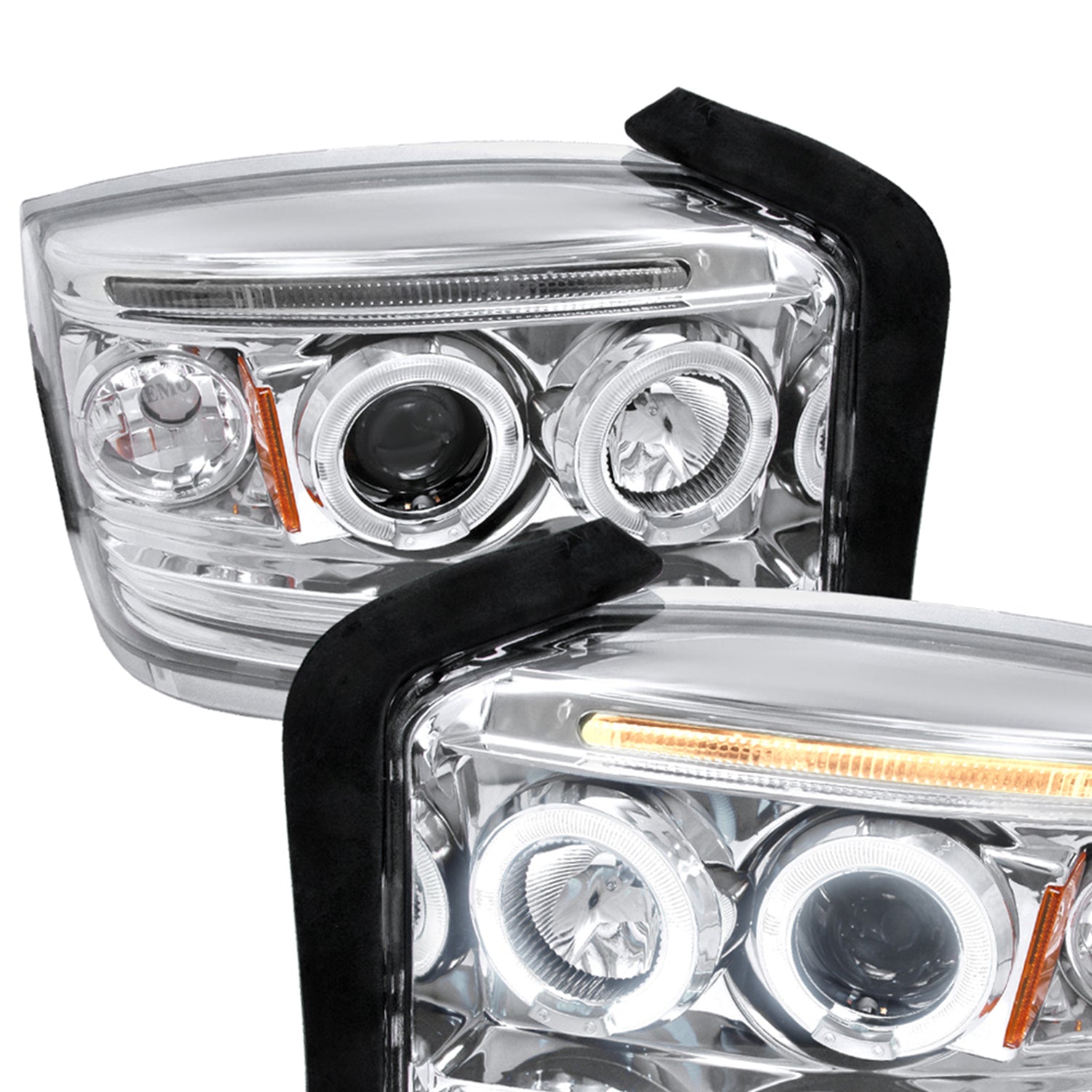 2005-2007 Dodge Dakota Dual Halo Projector Headlights Chrome/Clear Lens