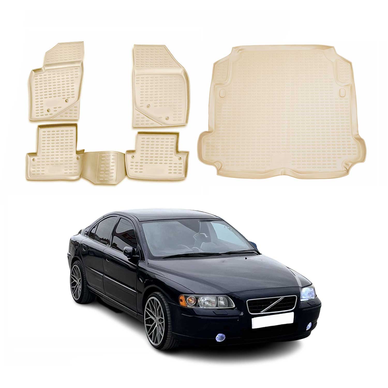 2001-2009 Volvo S60 Floor Mats & Cargo Liner Full Set All Weather Beige