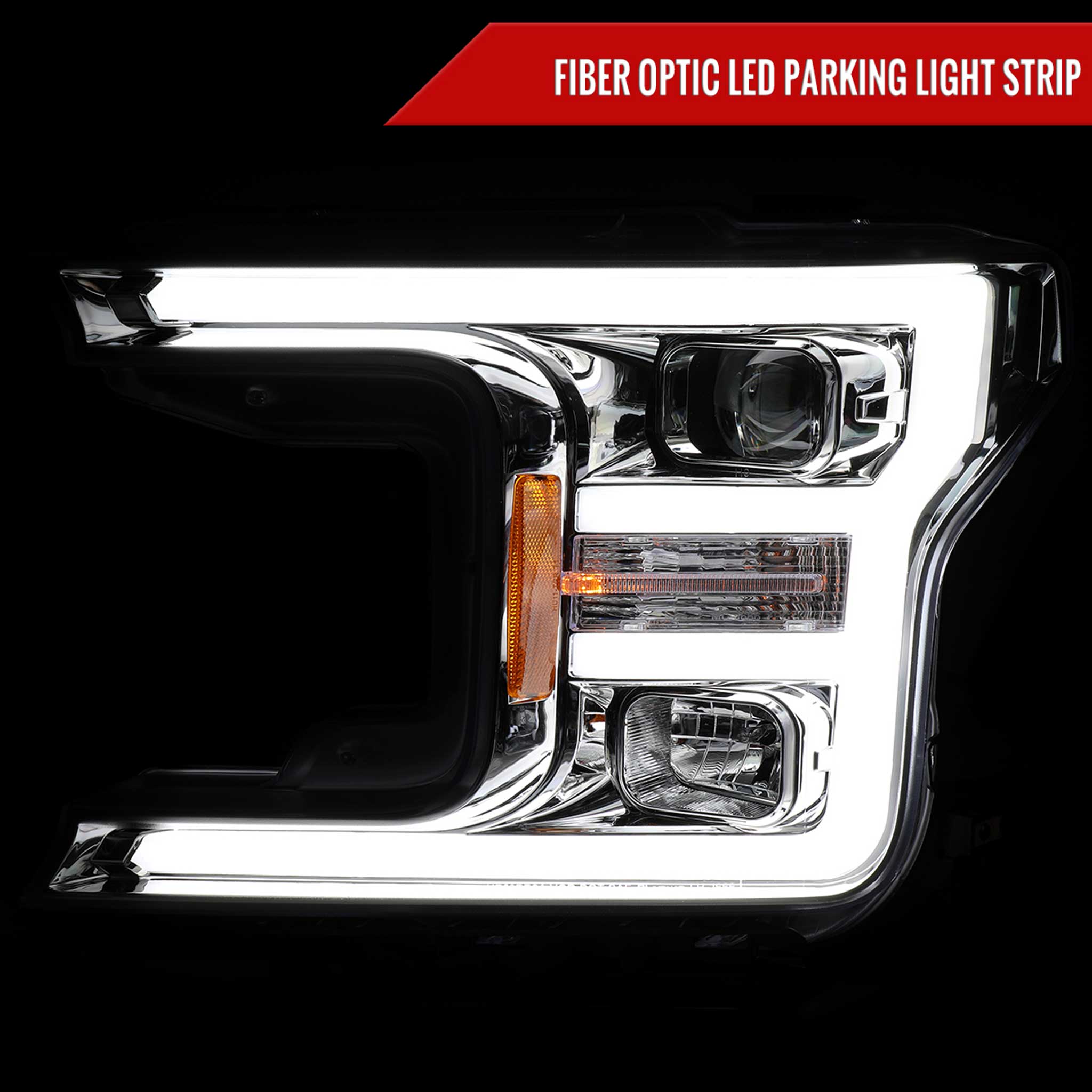 For Ford F-150 2018-2020 LED C Bar Projector Headlights Chrome Housing Clear Lens