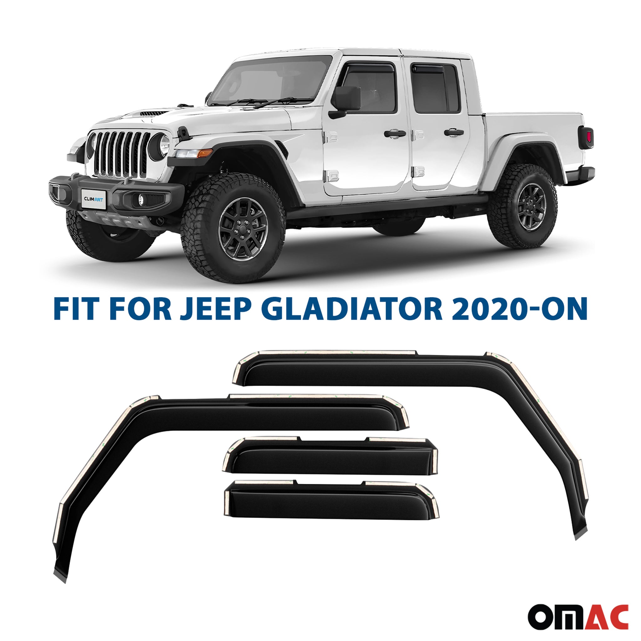 Clim Art Wind Deflectors for Jeep Gladiator 2020-2025 Shatterproof Dark Smoke 4x