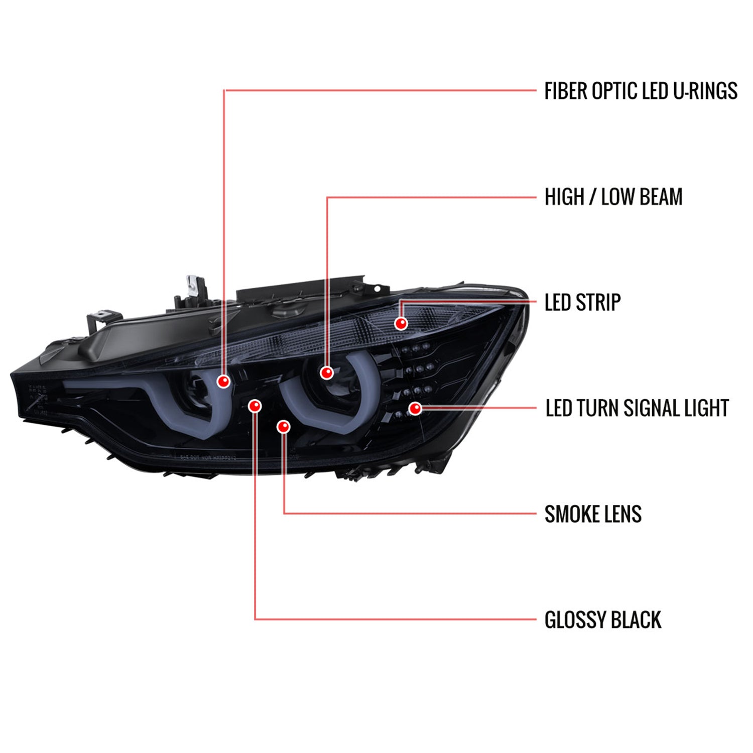 2012-2015 BMW F30 3 Series Sedan Dual LED Headlights LED Signal Smoke