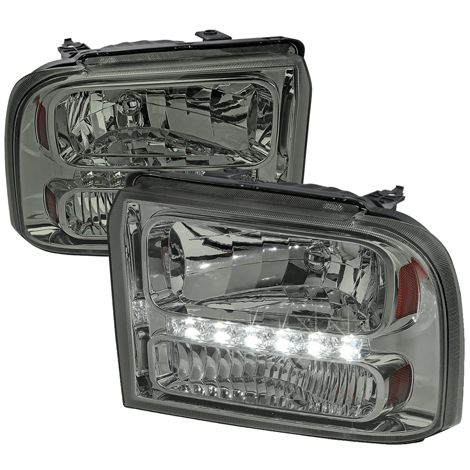 2005-2007 Ford F-250/350/450/550/Excursion Crystal Headlights LED Light Smoke
