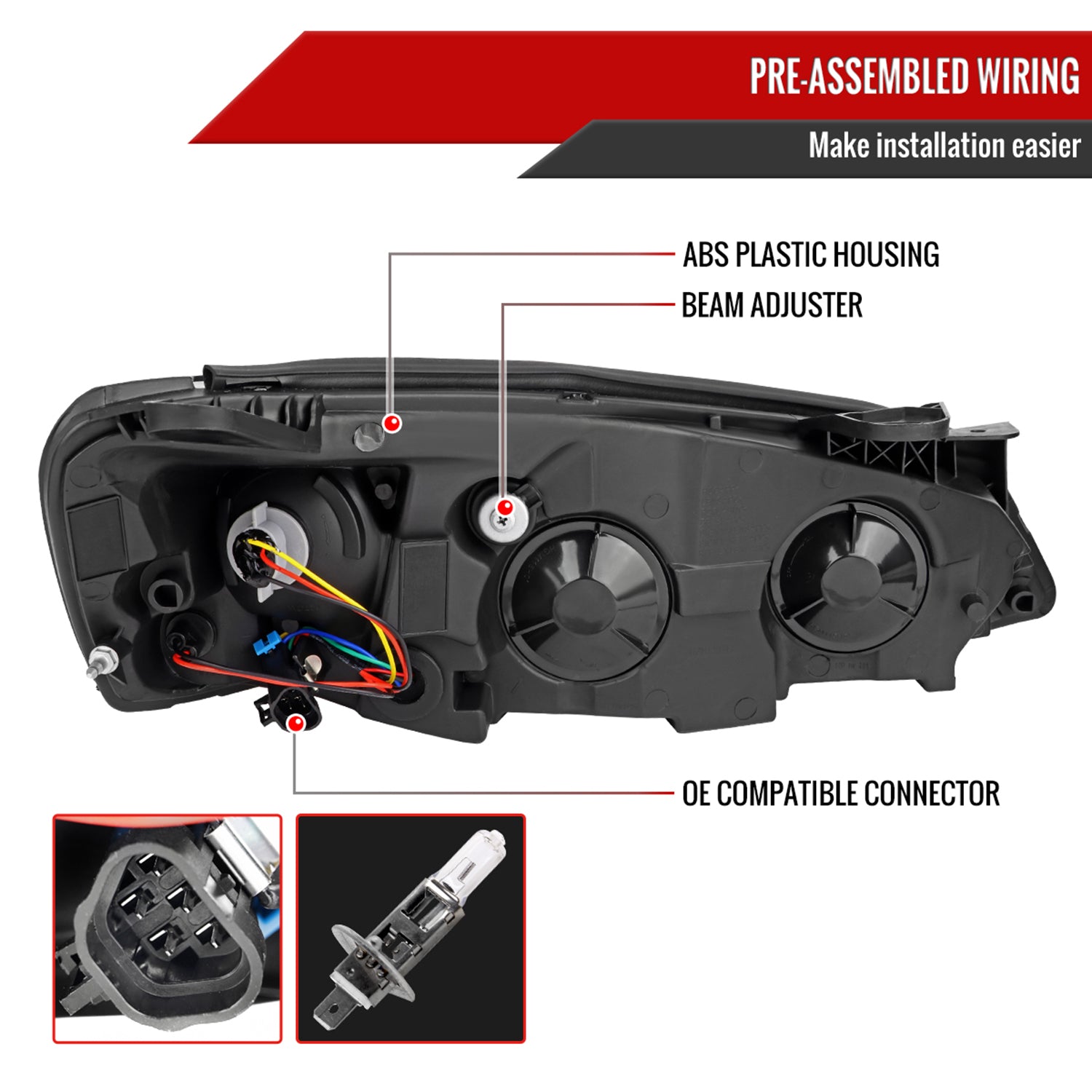 2005-2010 Pontiac G6 Projector Factory Headlight LED Bar Turn Signal Black