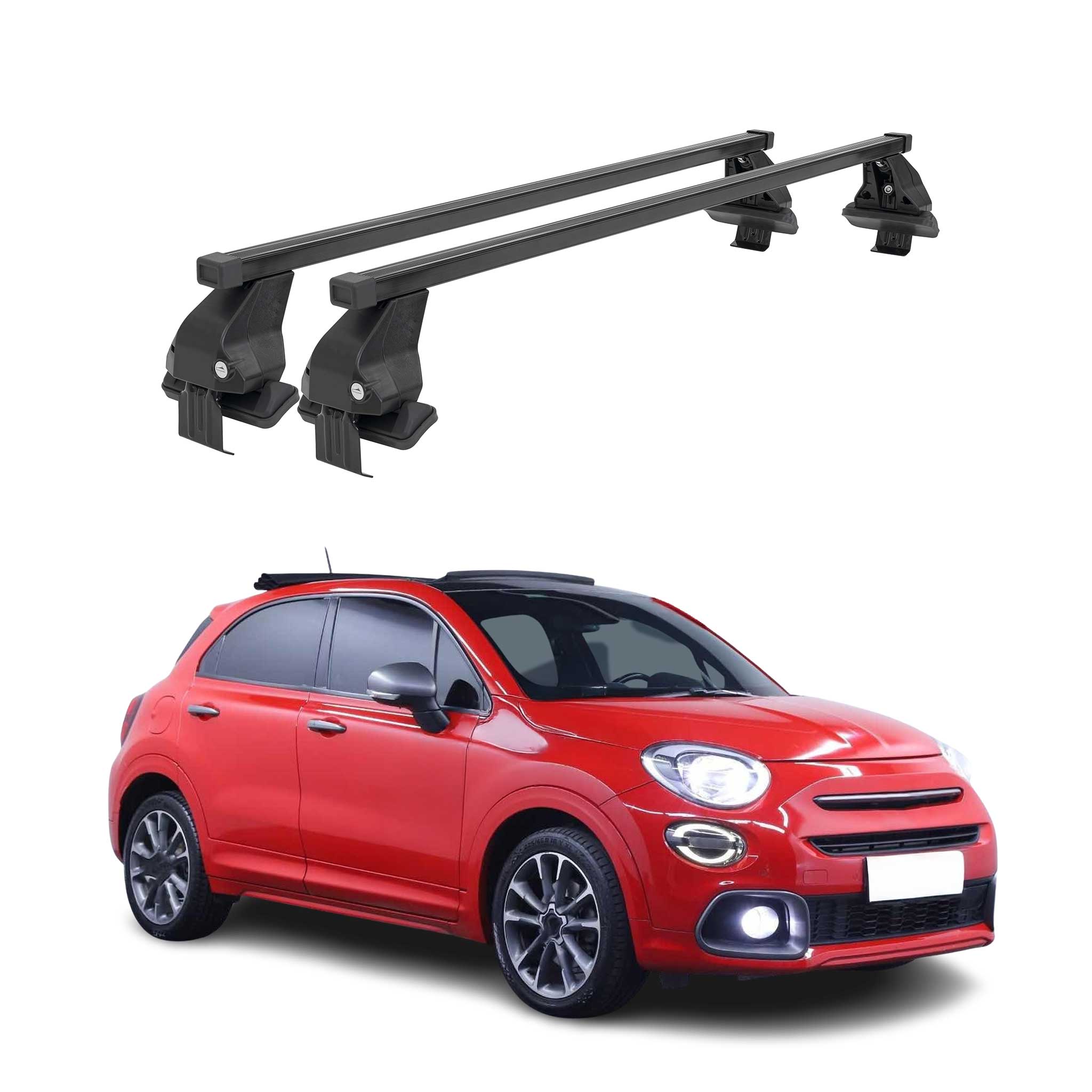 2016-2023 Fiat 500X Roof Rack Cross Bars Black