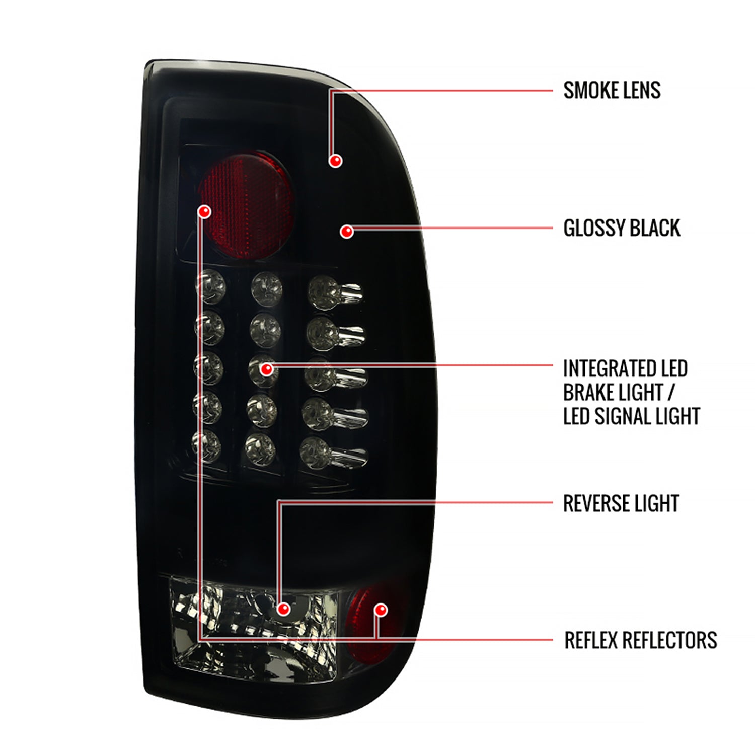 2008-2016 Ford F-250/350/450/550 Super Duty LED Tail Lights Glossy Black/Smoke