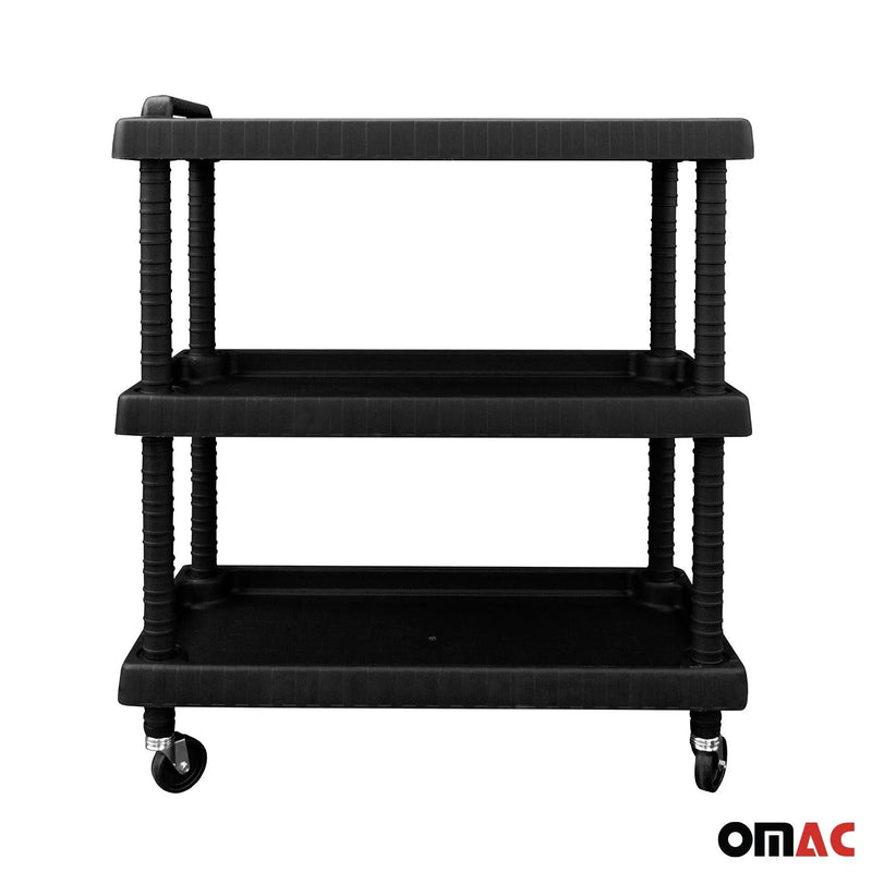 Rolling Cart 3 Tiers Wheels Trolley Workshop Cart Assembly Cart Black 88 lbs