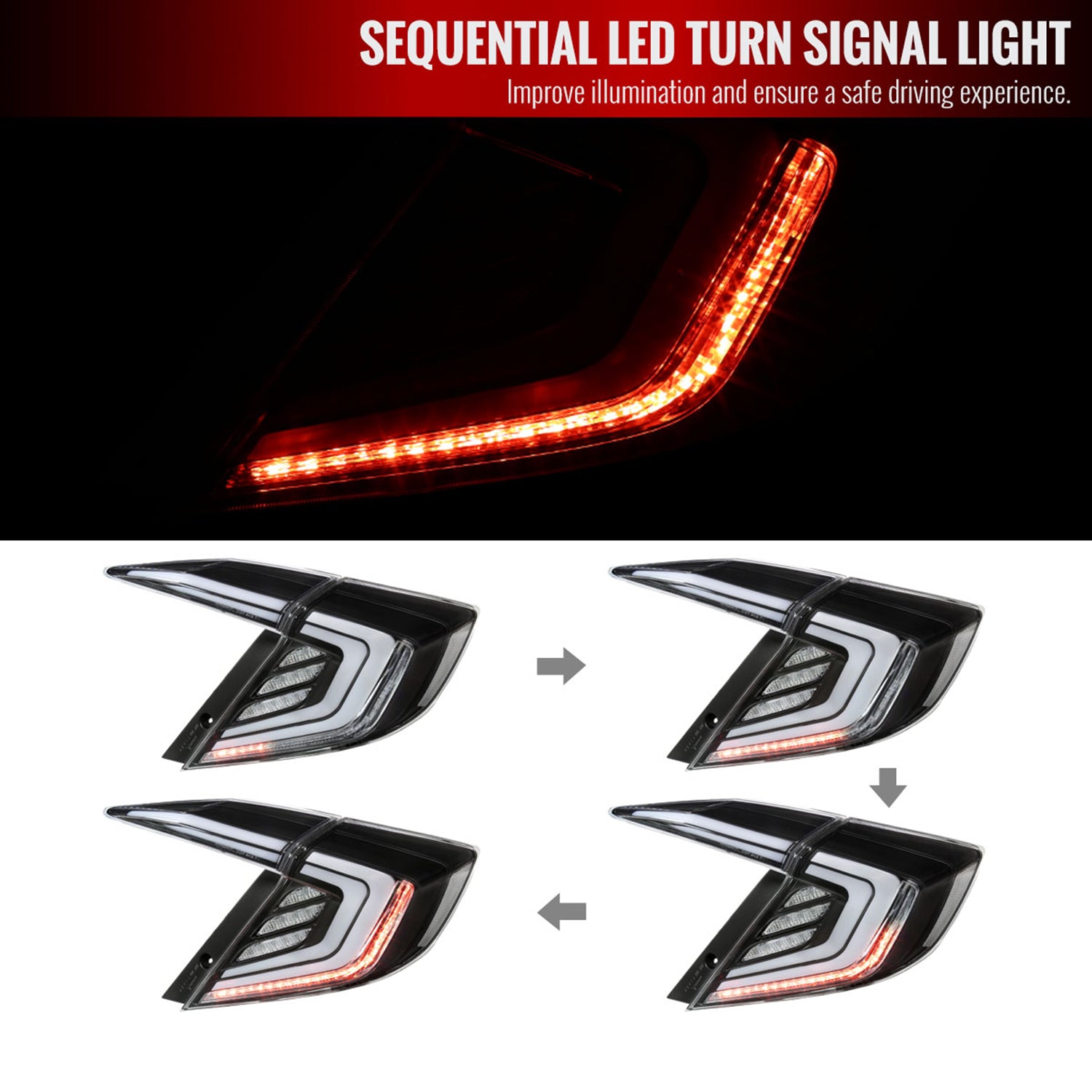 2016-2021 Honda Civic 4DR Sedan White LED Tail Lights Signal Lamps Matt Black