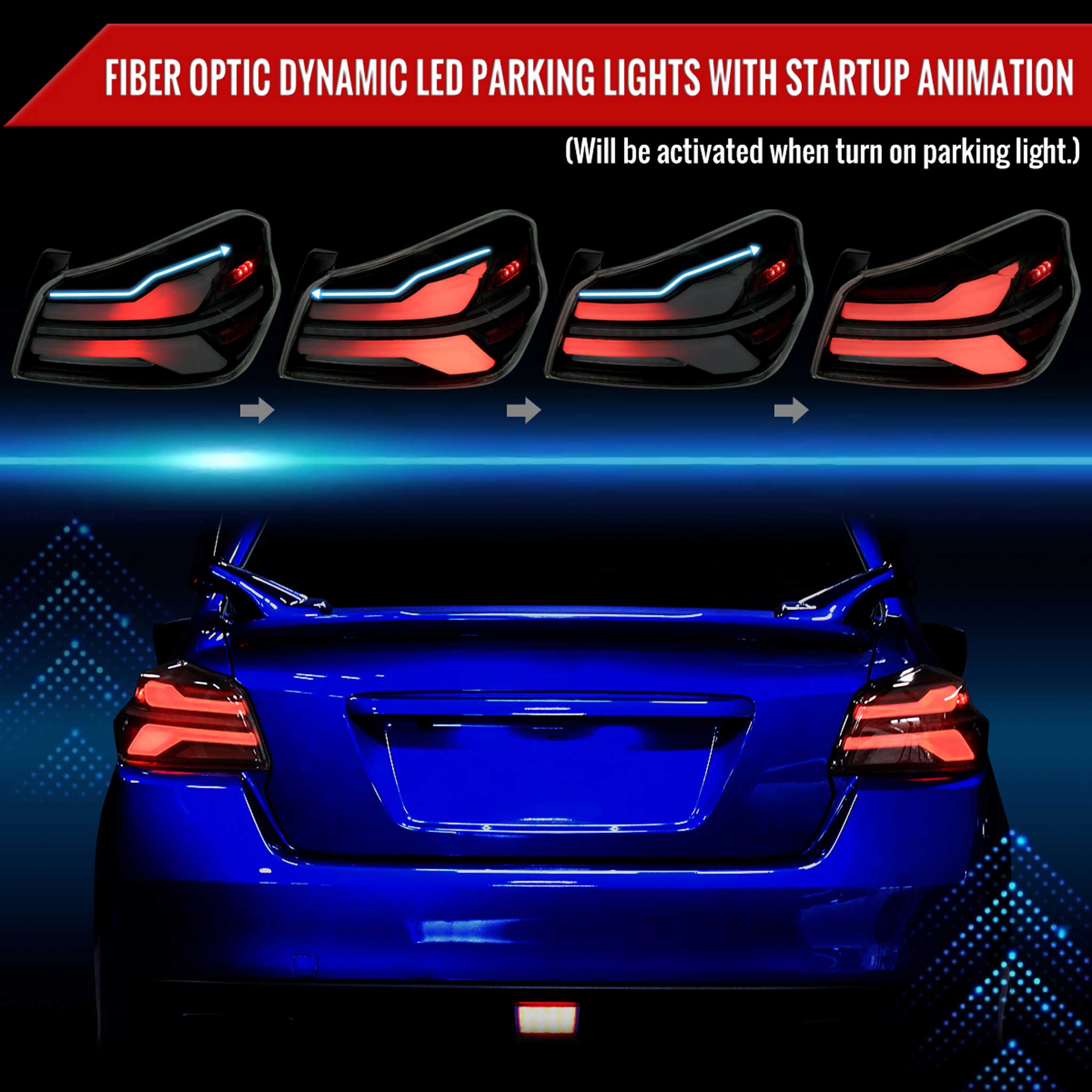 For Subaru WRX STi 015-2021 LED Tail Light Sequential Turn Signal Black Smoked Brake Reverse Marker